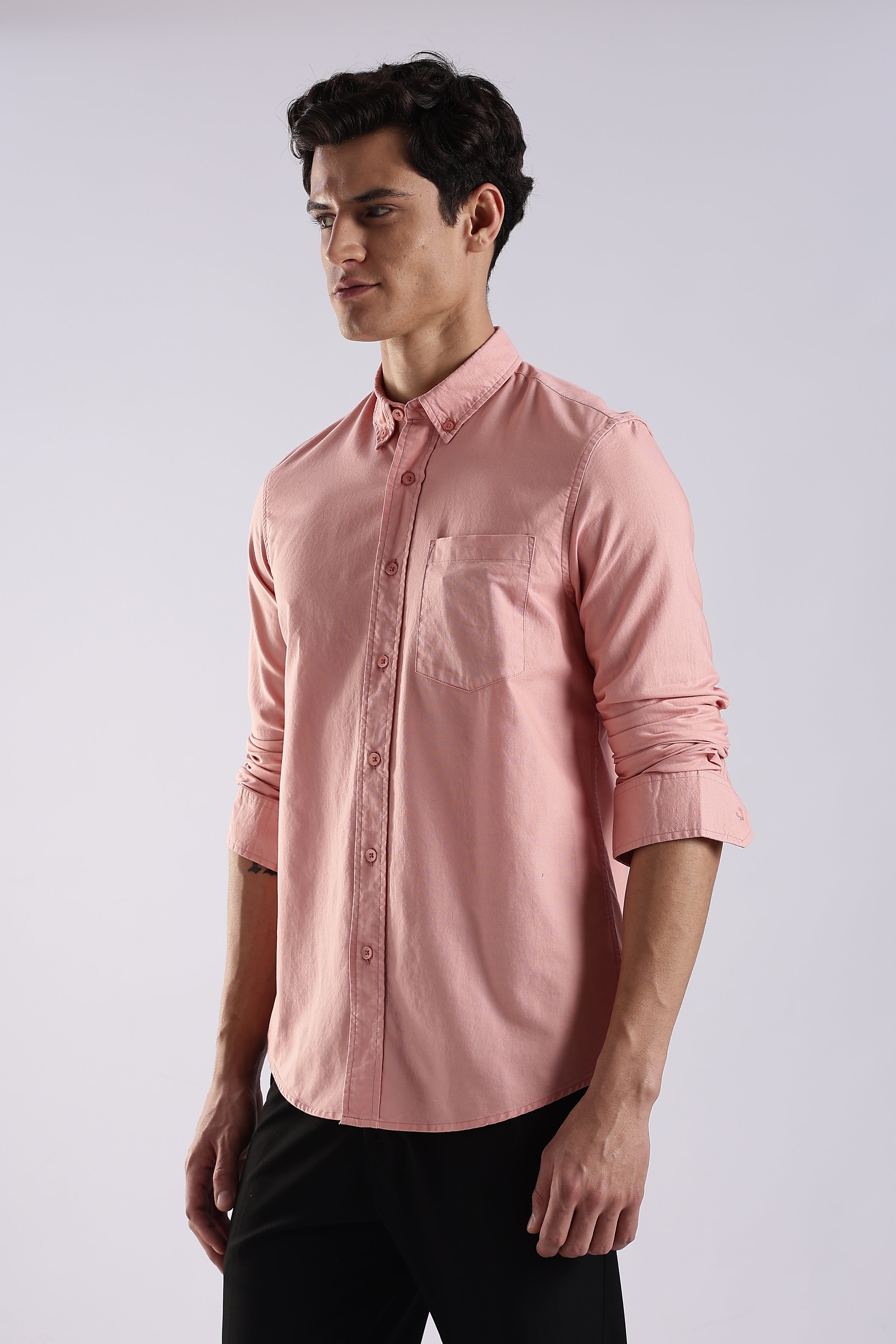 Men Orange Oxford Solid Shirt