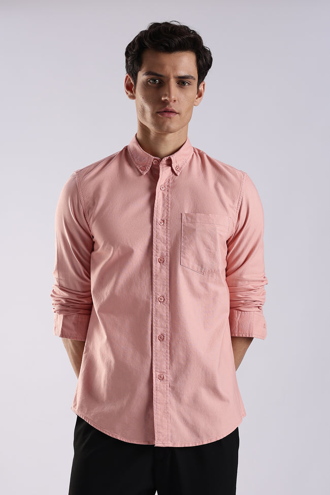 Men Orange Oxford Solid Shirt