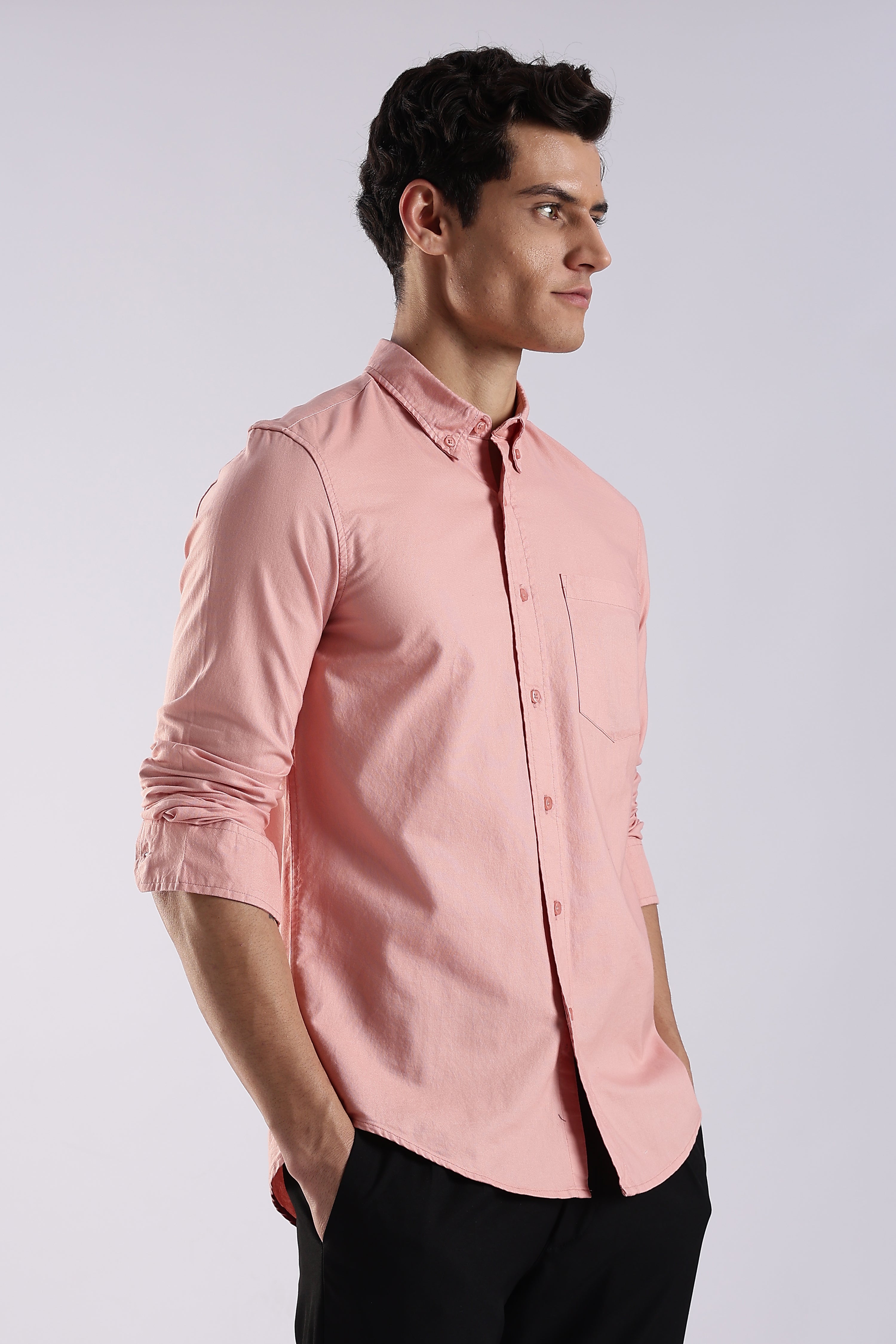 Men Orange Oxford Solid Shirt