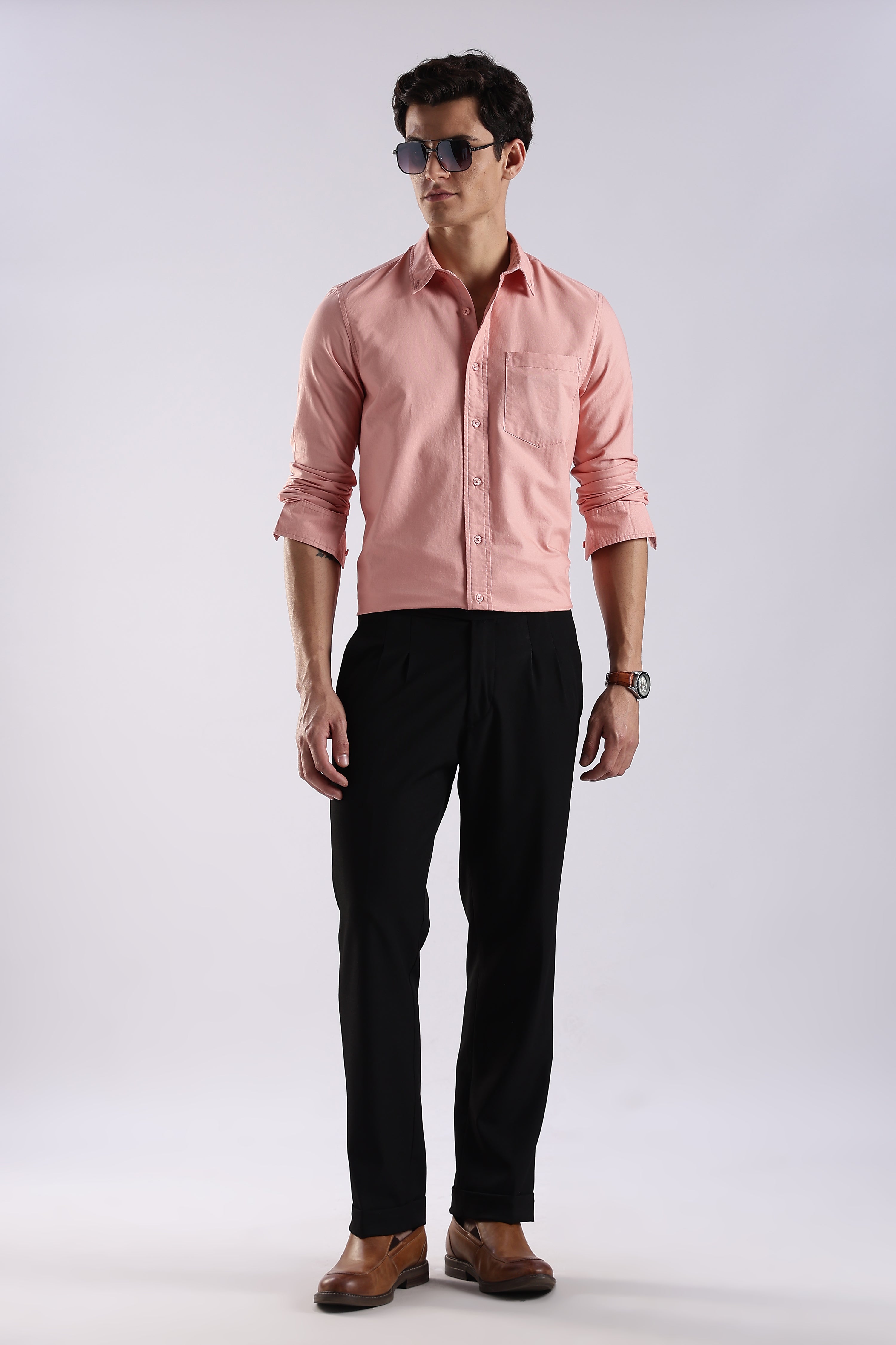 Men Orange Oxford Solid Shirt
