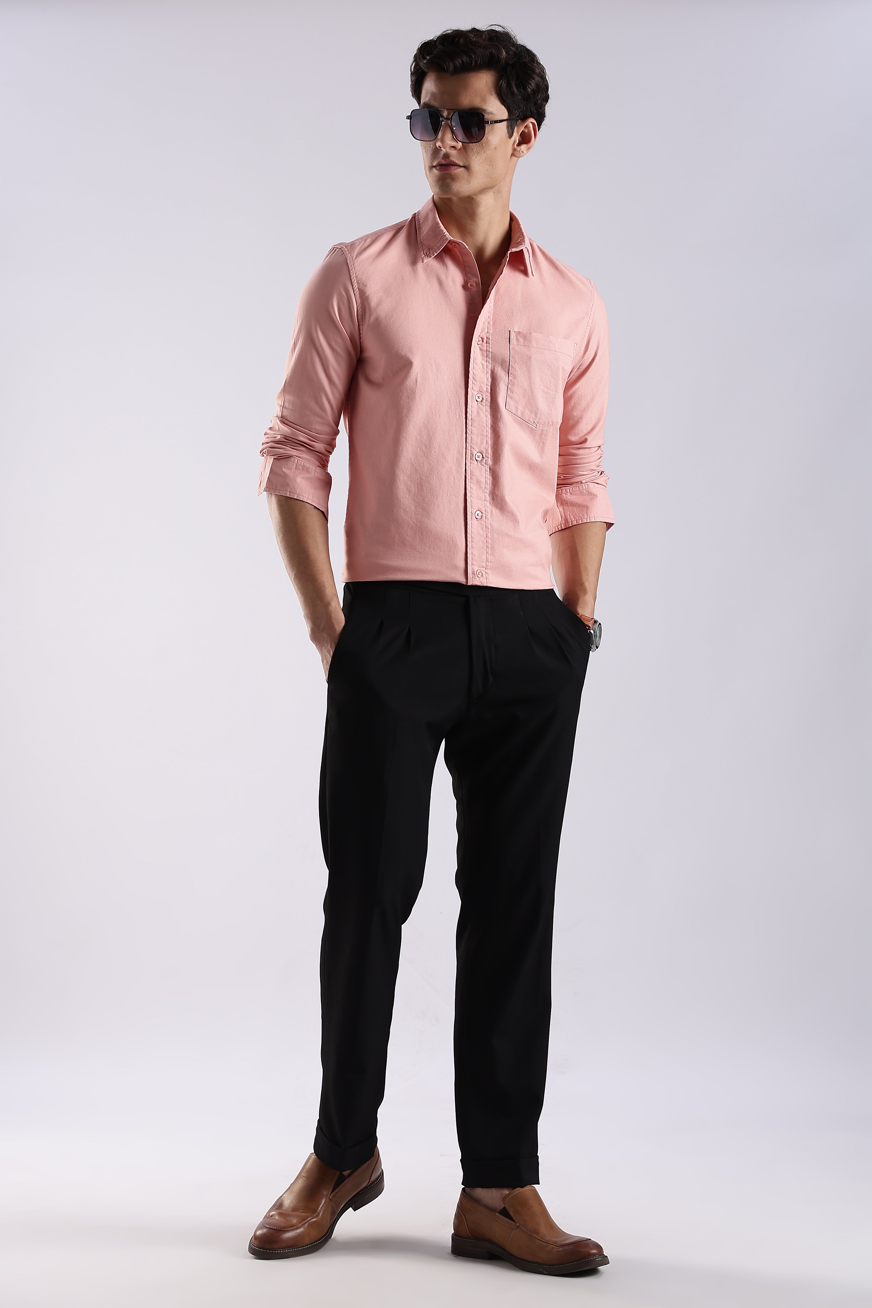 Men Orange Oxford Solid Shirt