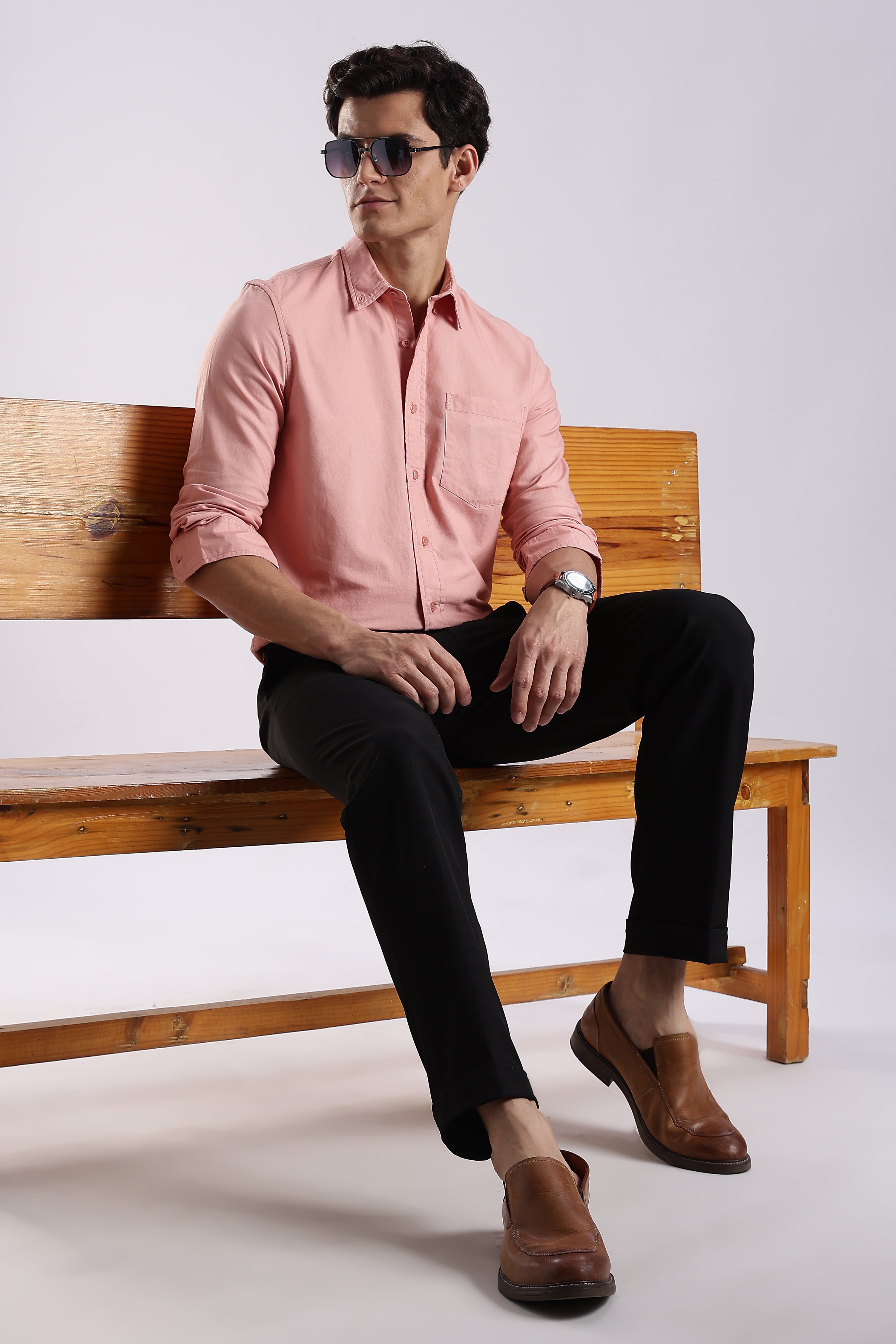 Men Orange Oxford Solid Shirt