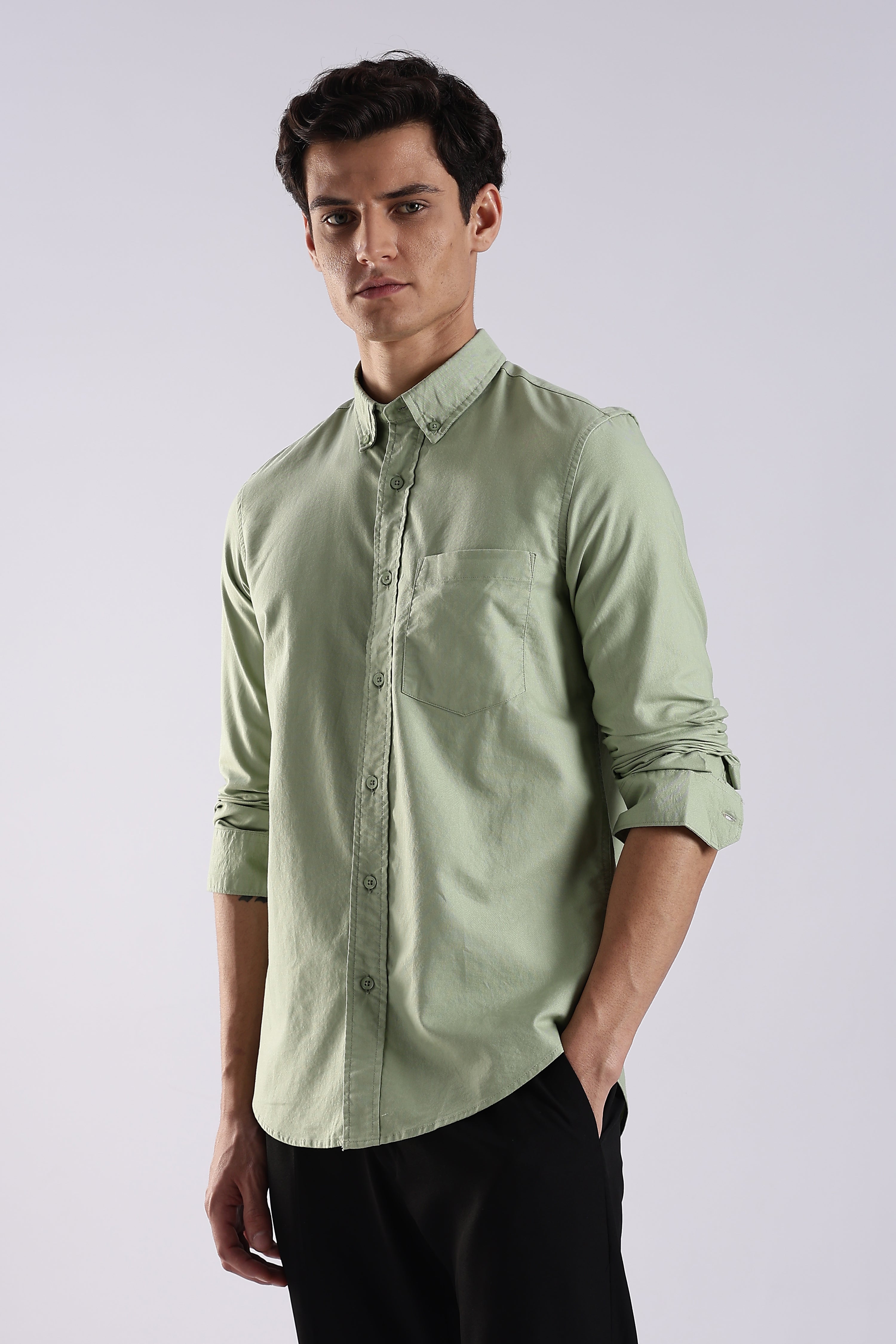Men Green Oxford Solid Shirt