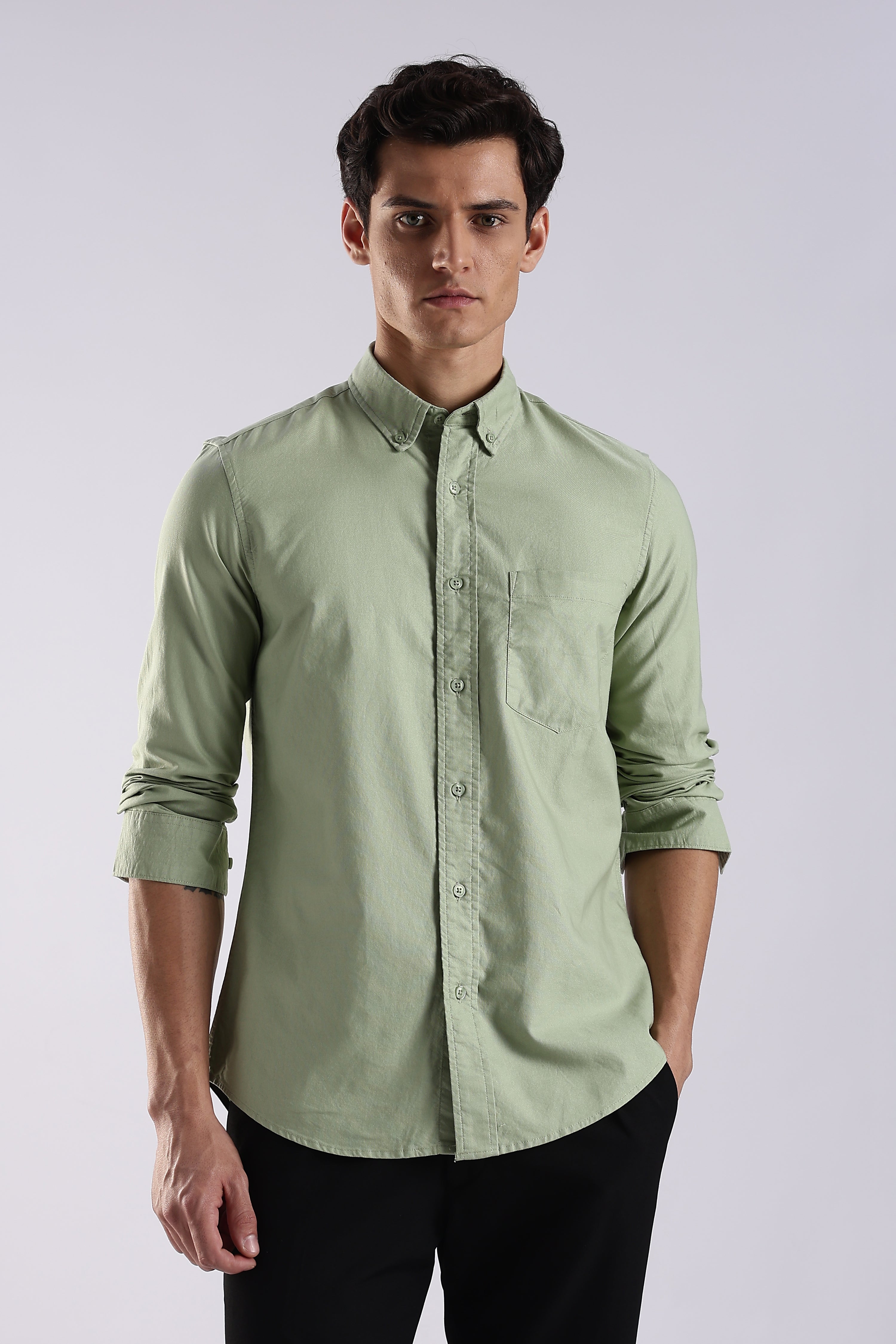Men Green Oxford Solid Shirt