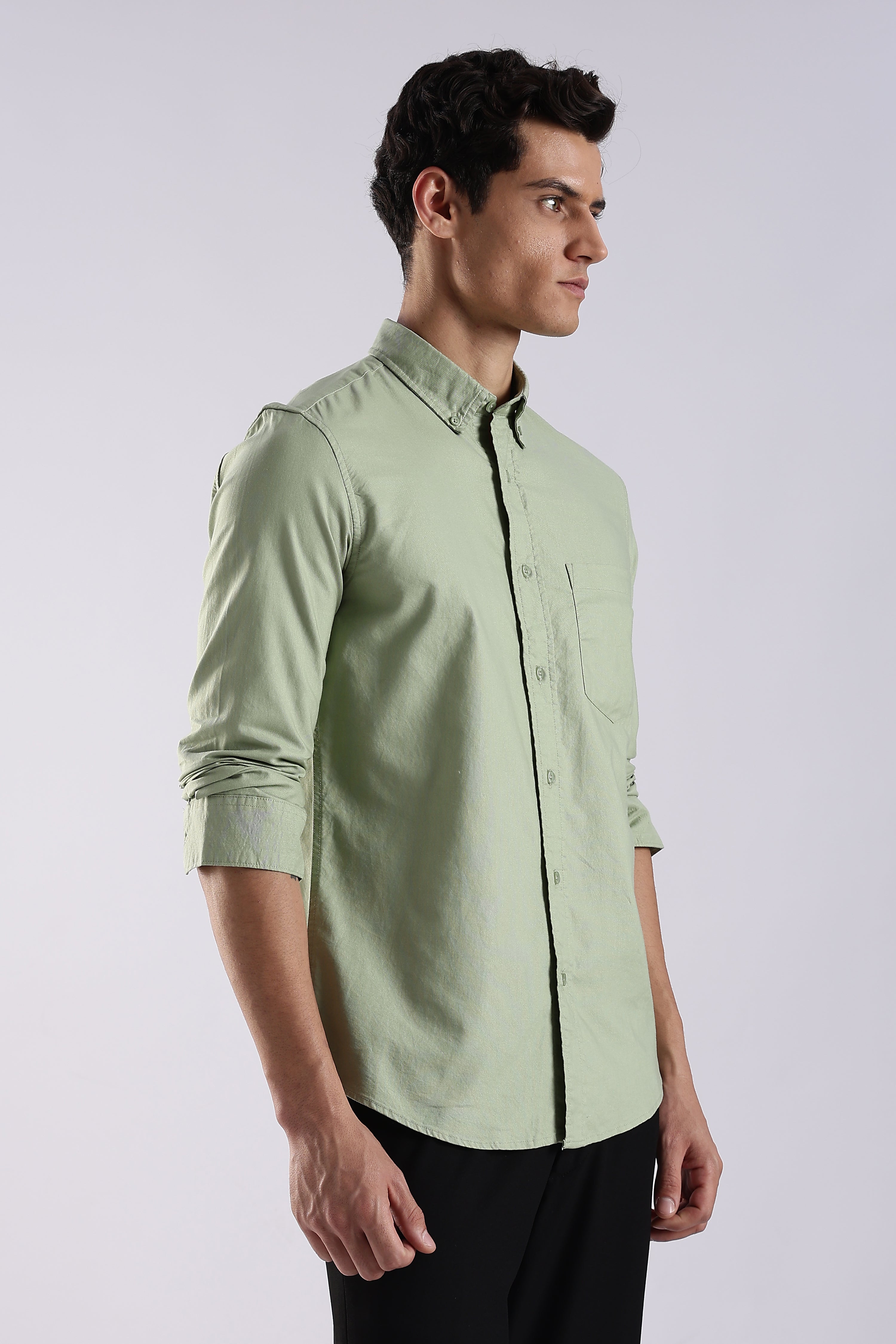 Men Green Oxford Solid Shirt
