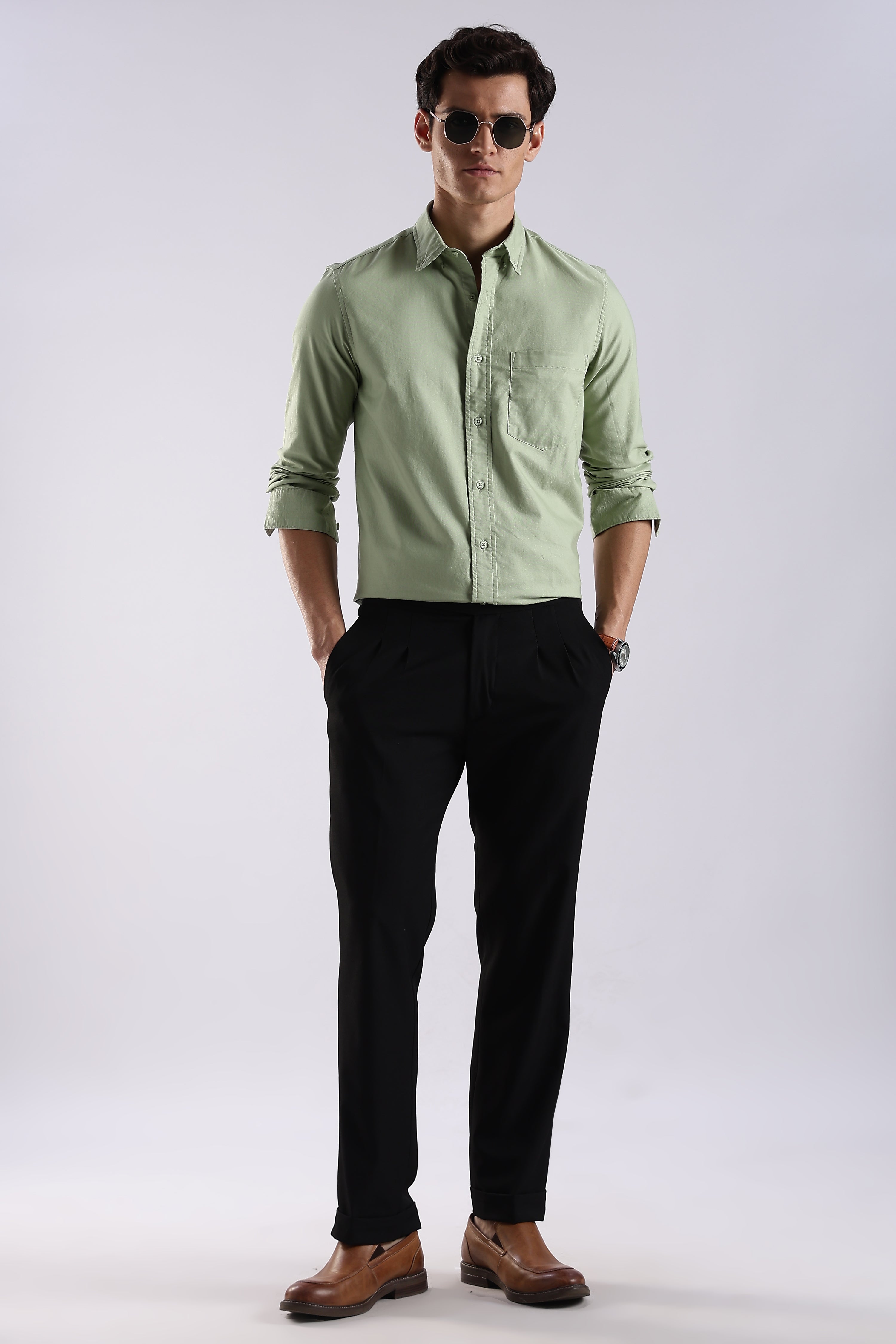 Men Green Oxford Solid Shirt