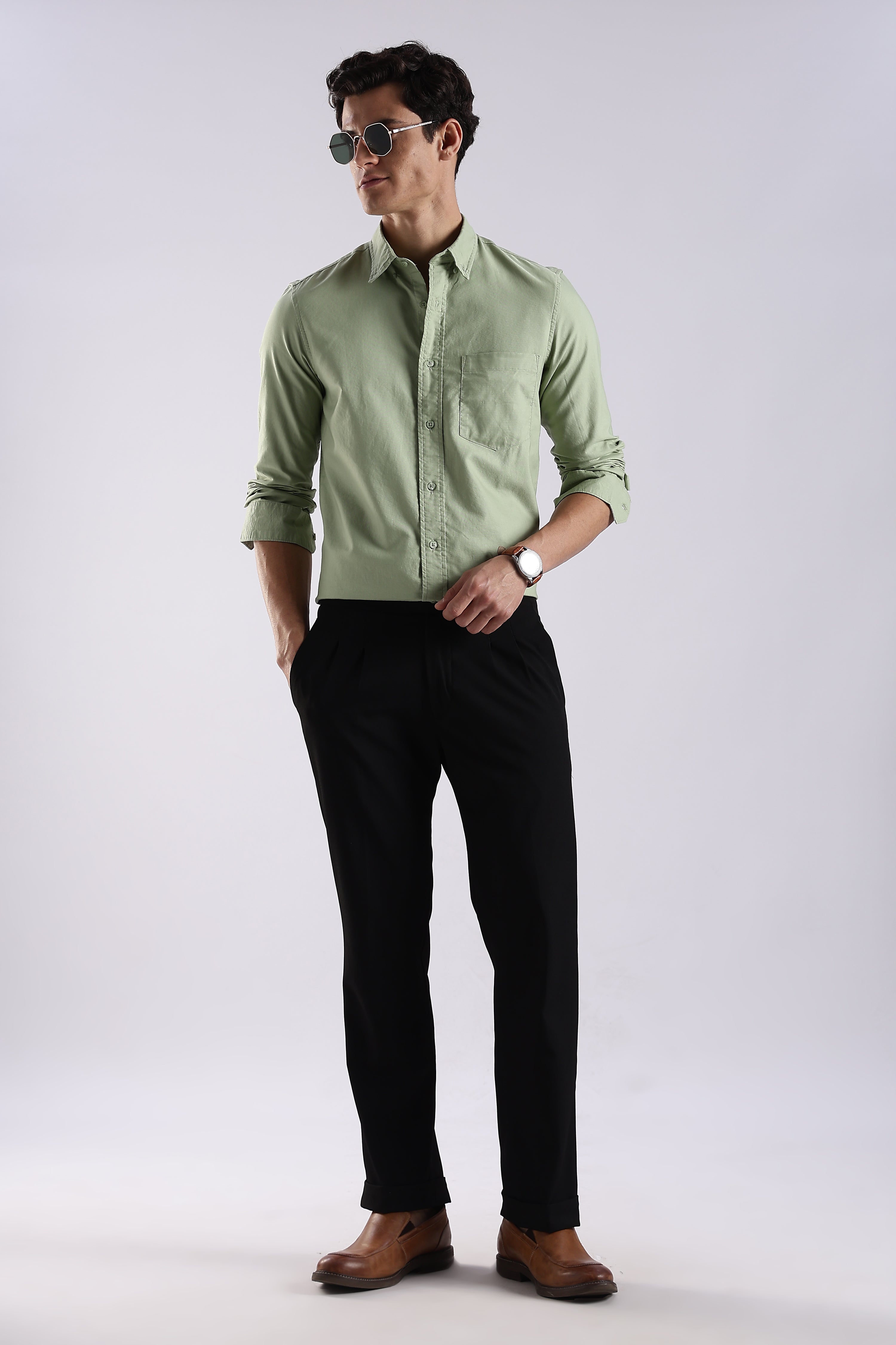 Men Green Oxford Solid Shirt