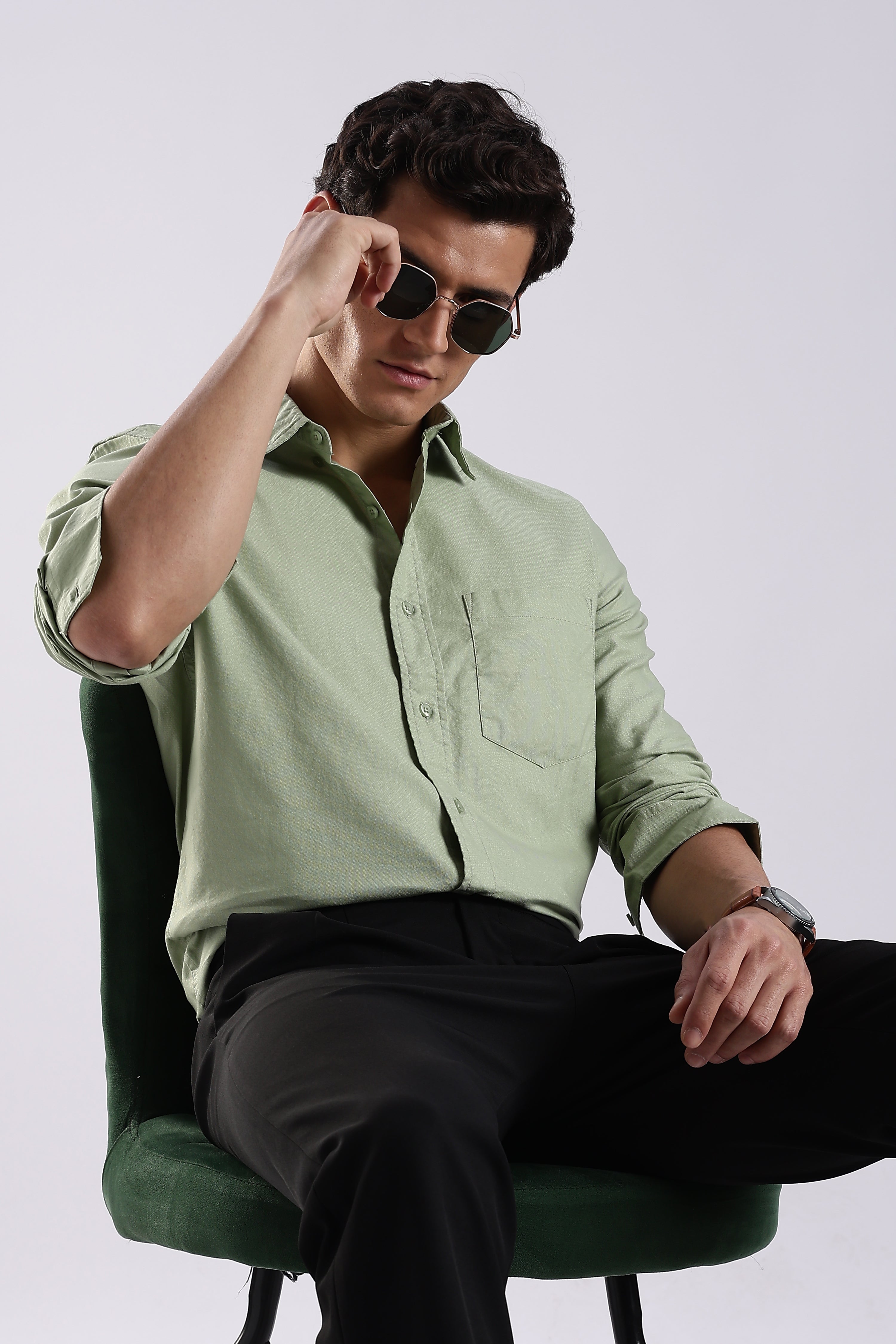 Men Green Oxford Solid Shirt