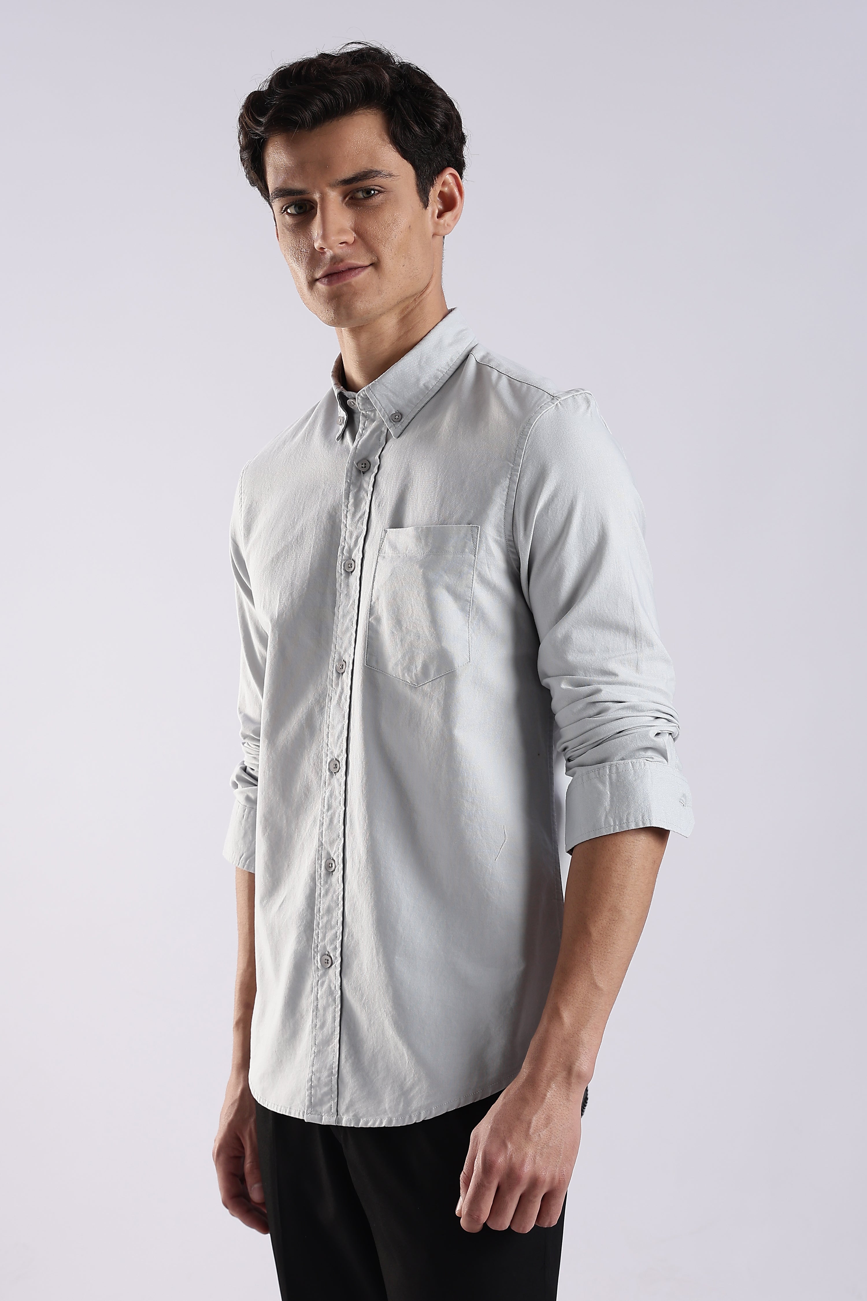 Men Off White Oxford Solid Shirt