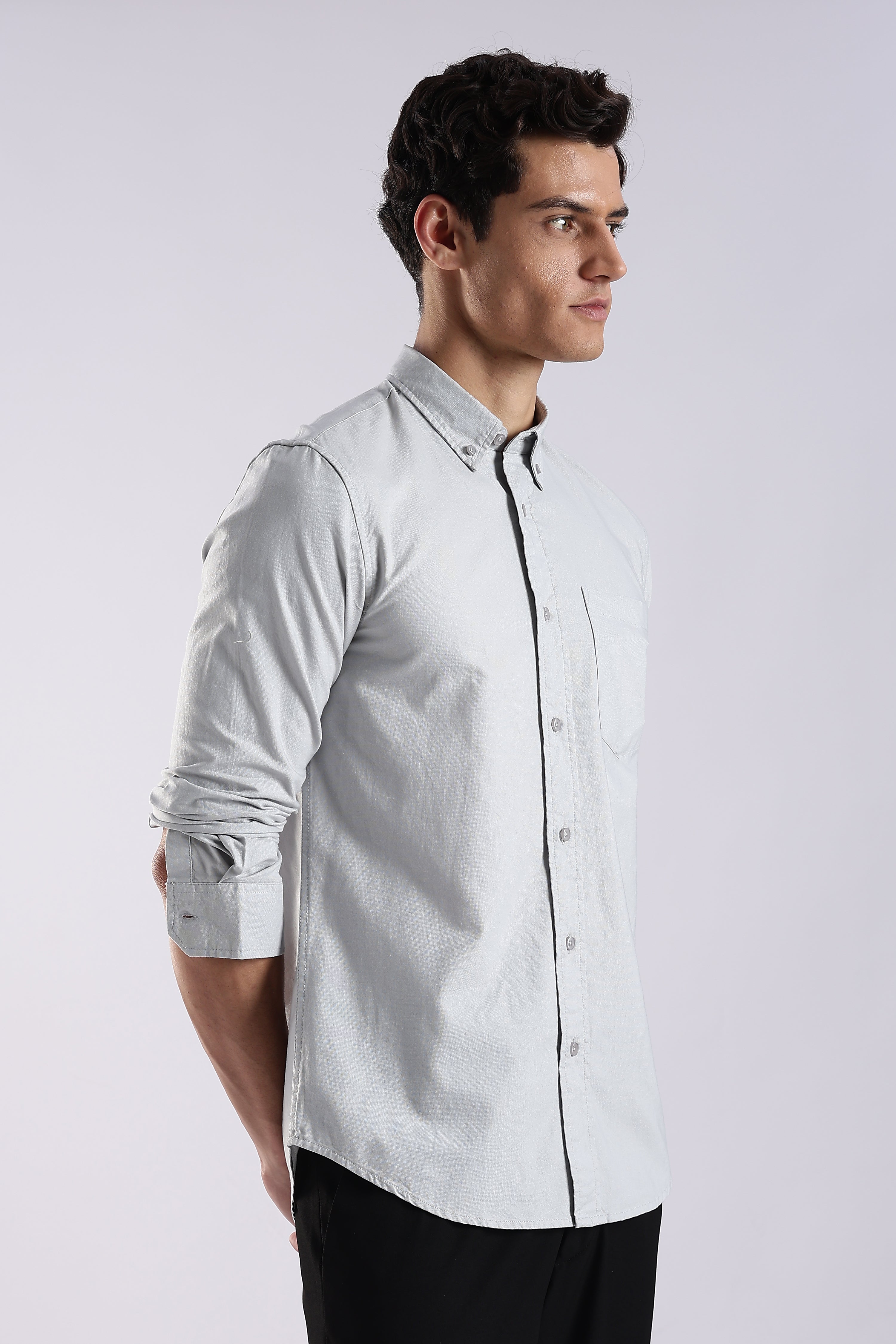 Men Off White Oxford Solid Shirt