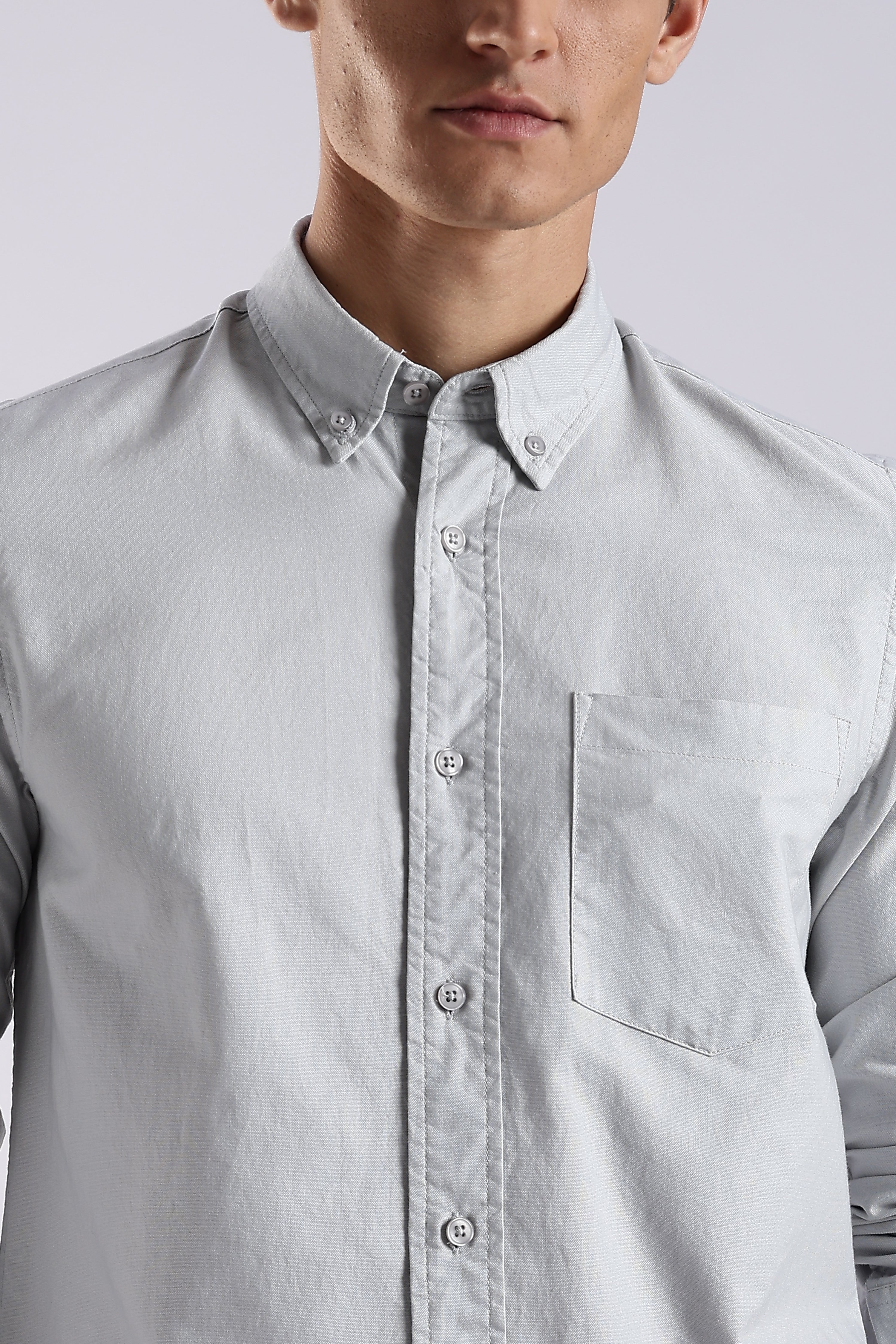 Men Off White Oxford Solid Shirt