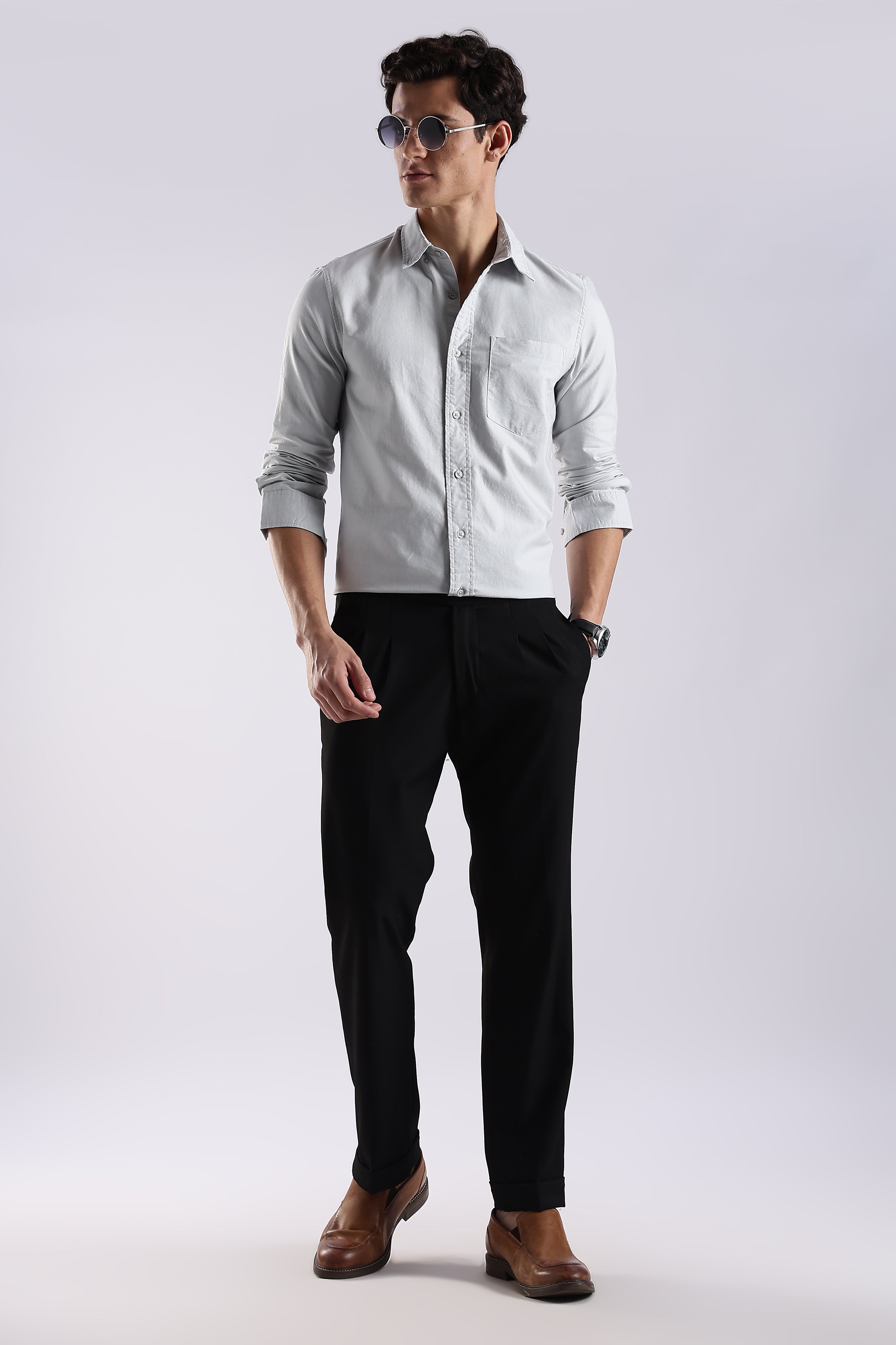 Men Off White Oxford Solid Shirt