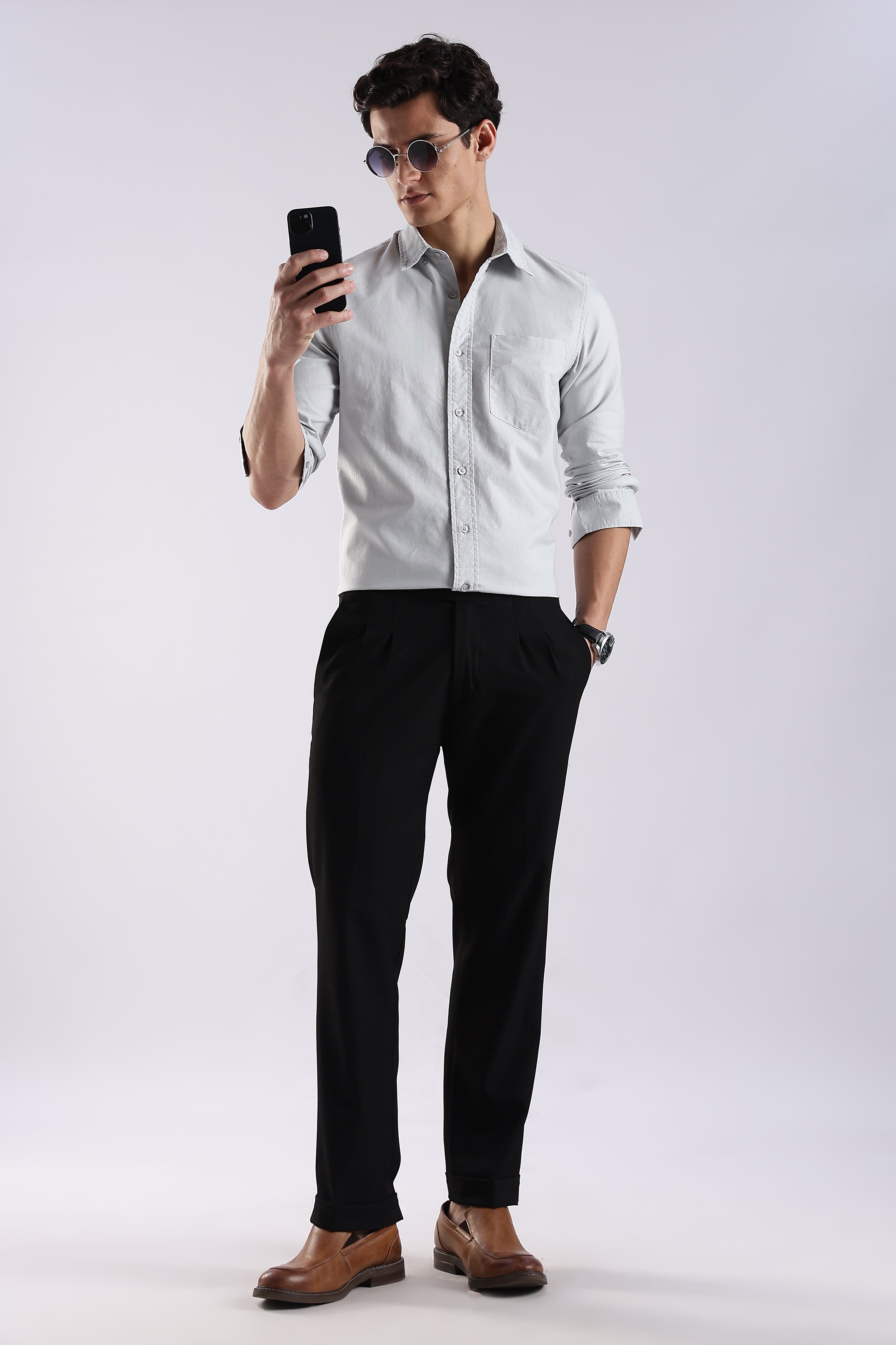 Men Off White Oxford Solid Shirt