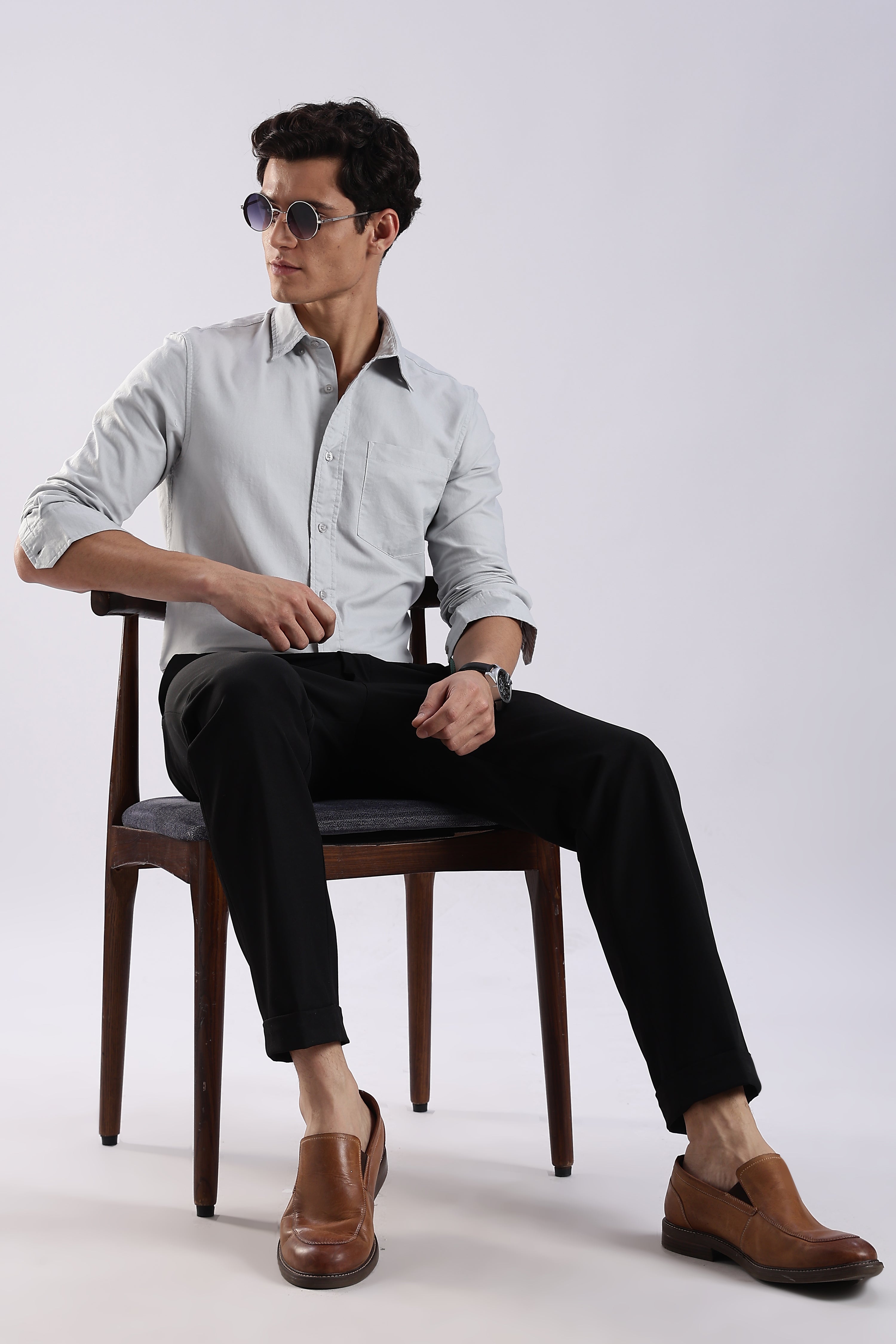 Men Off White Oxford Solid Shirt