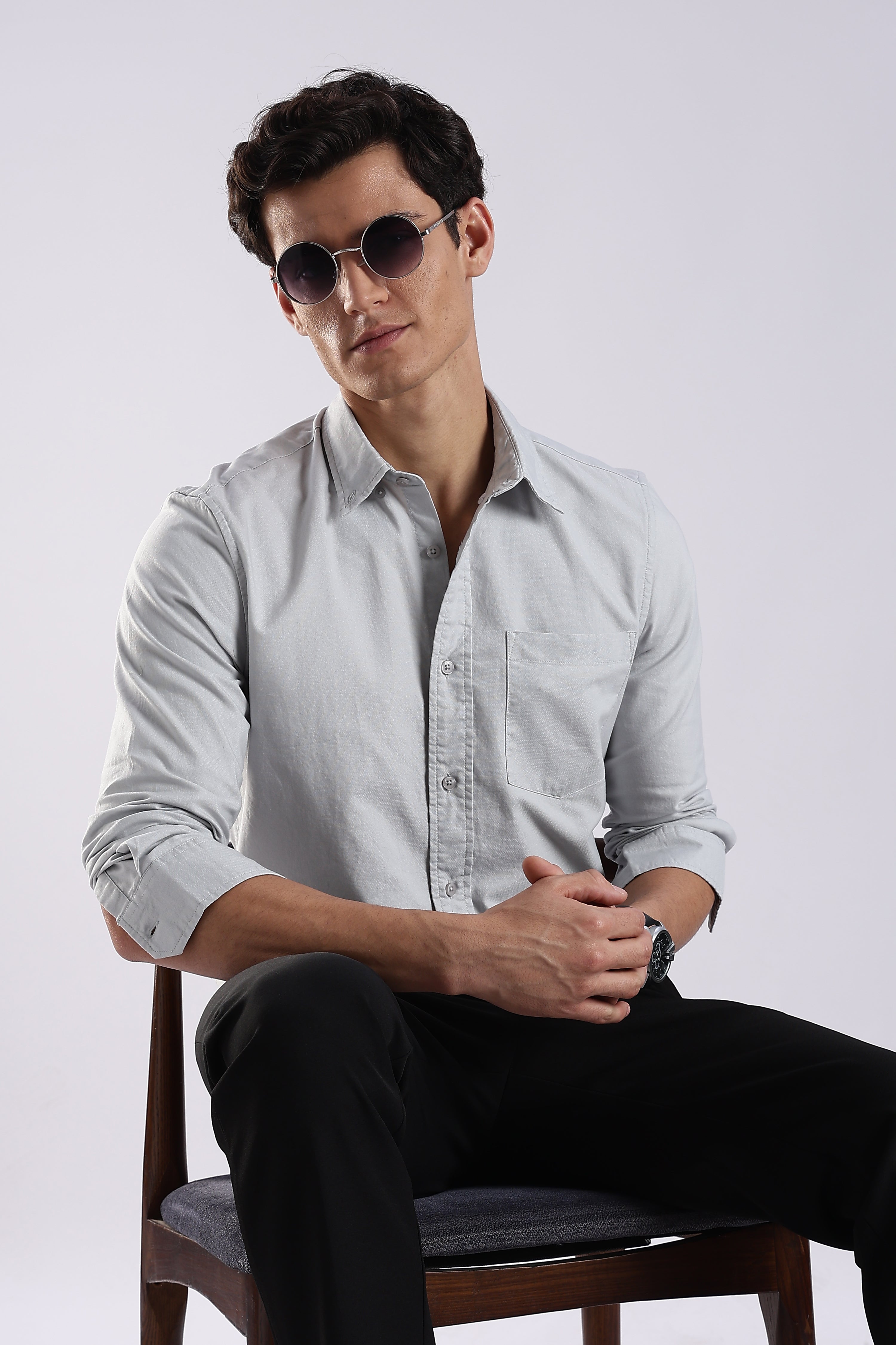 Men Off White Oxford Solid Shirt