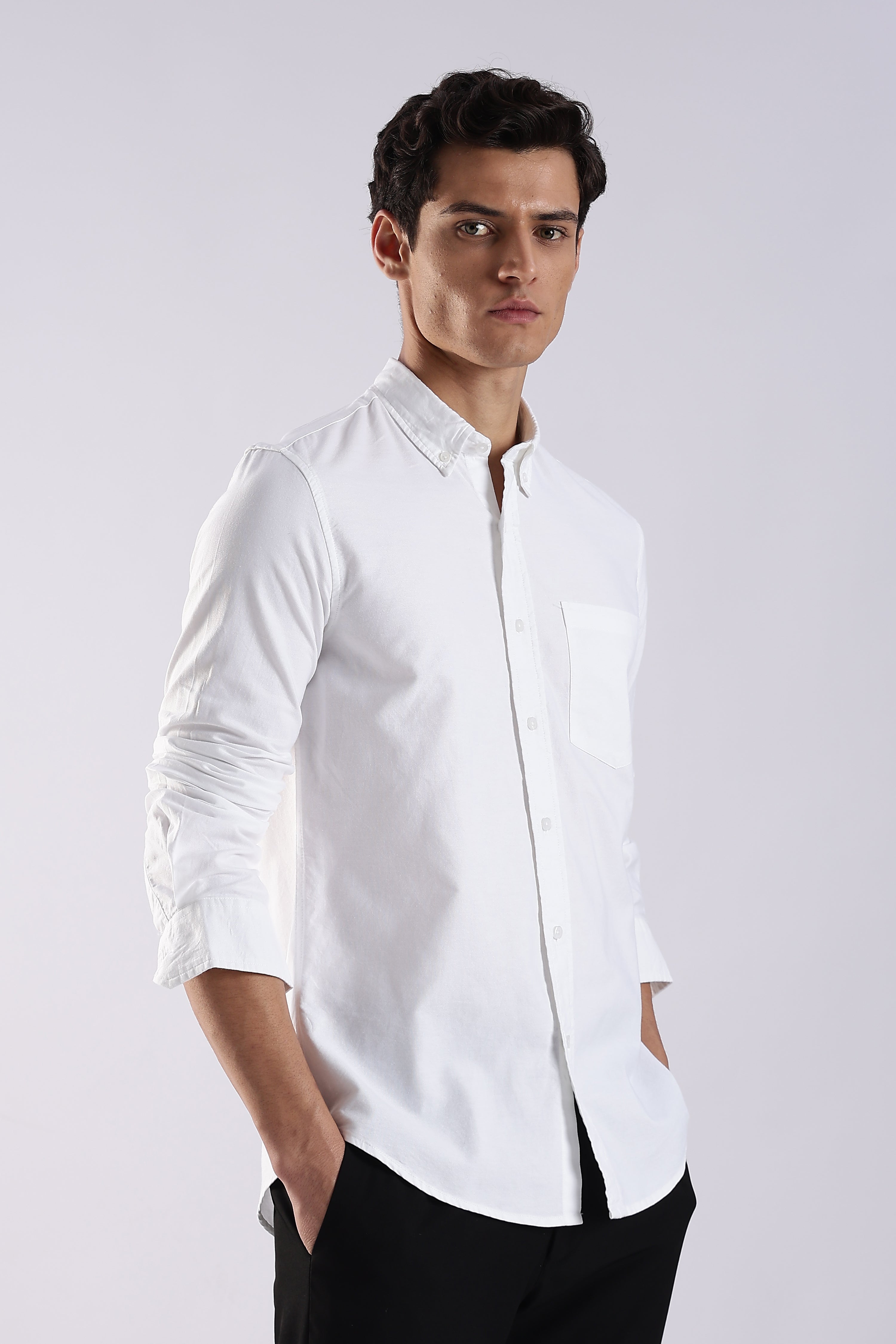 Men White Oxford Solid Shirt