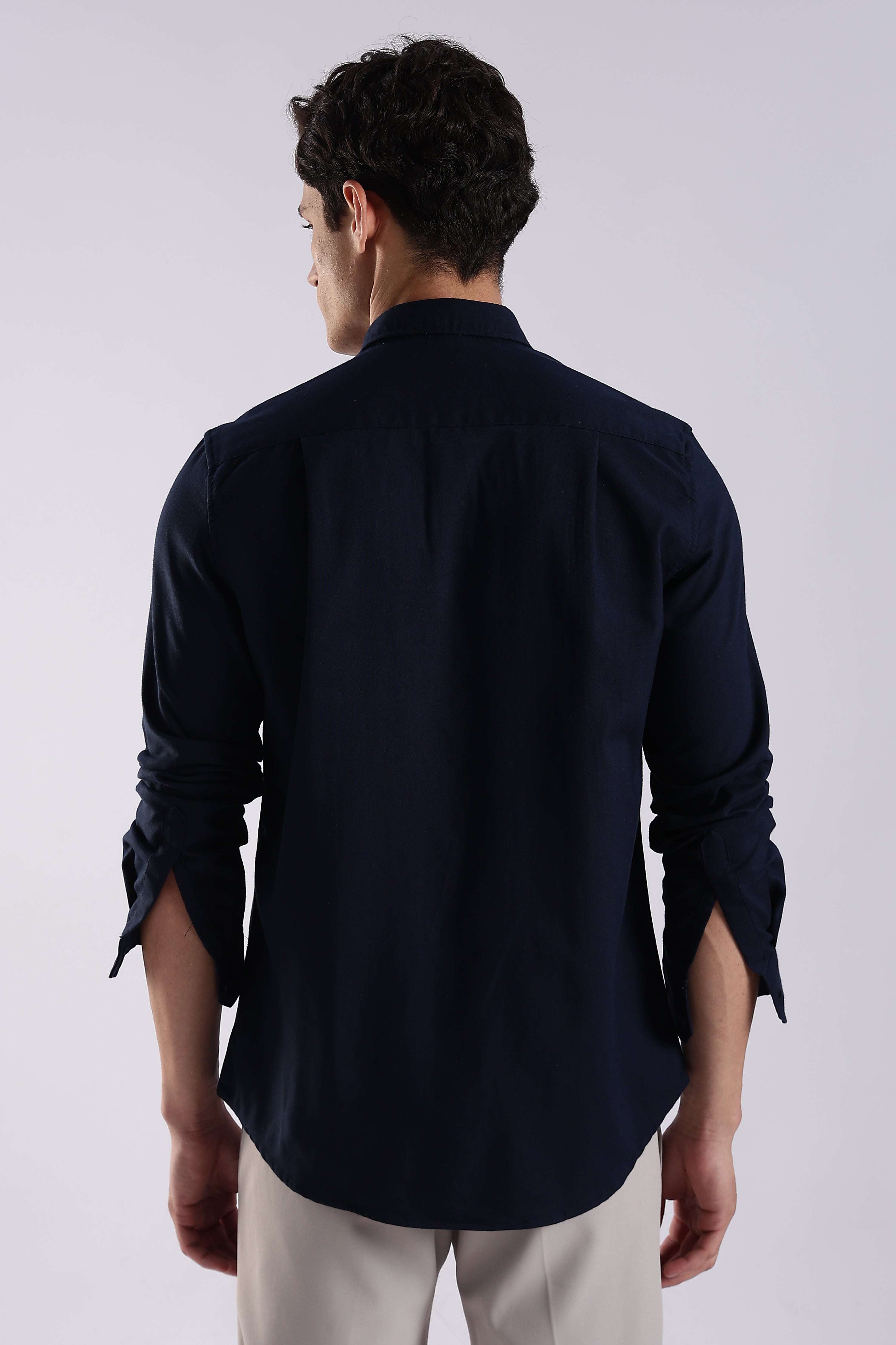Men Navy Blue Oxford Solid Shirt