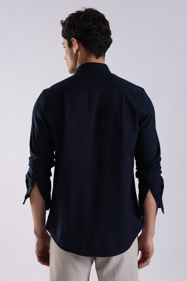 Men Navy Blue Oxford Solid Shirt