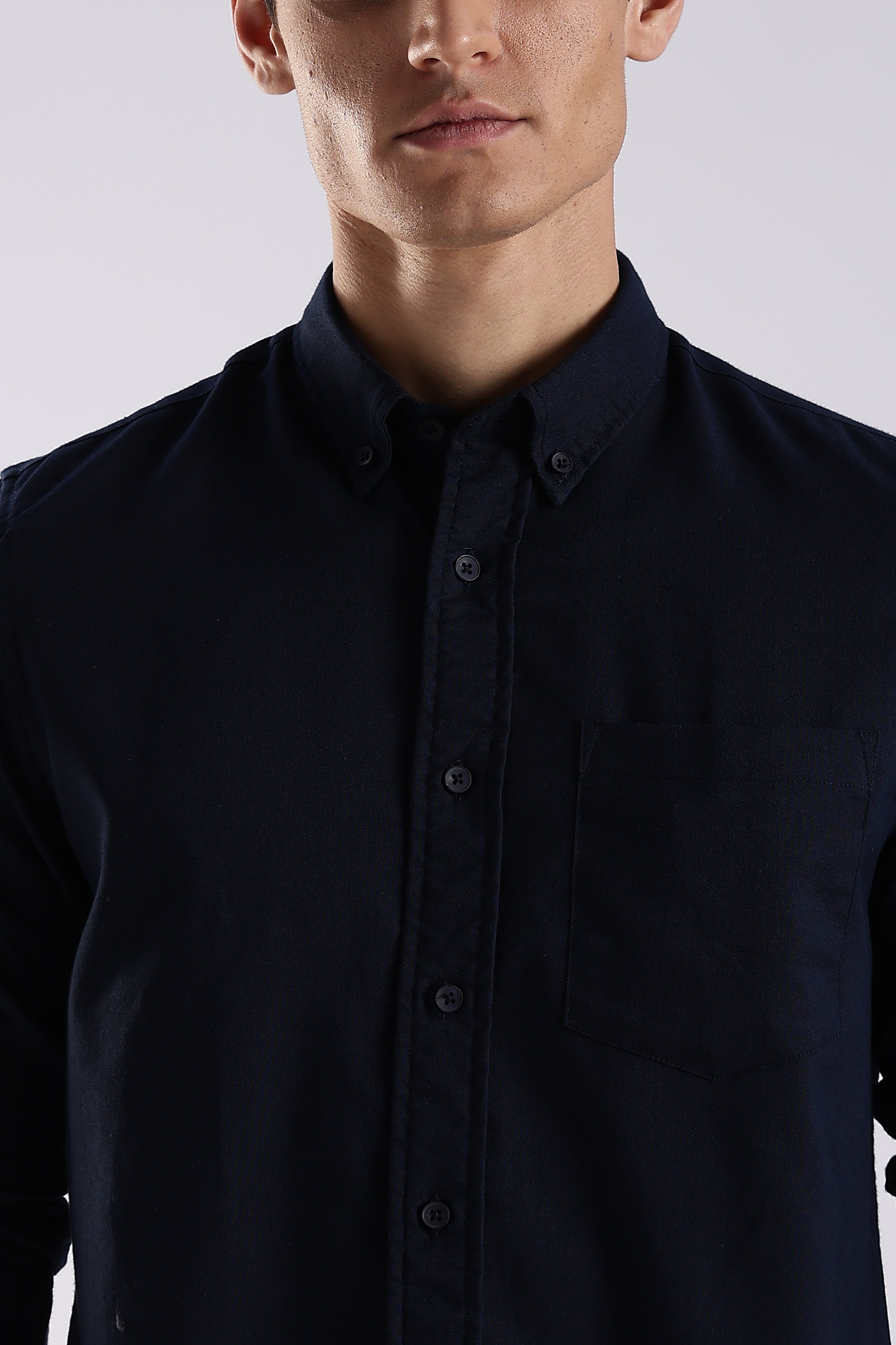 Men Navy Blue Oxford Solid Shirt