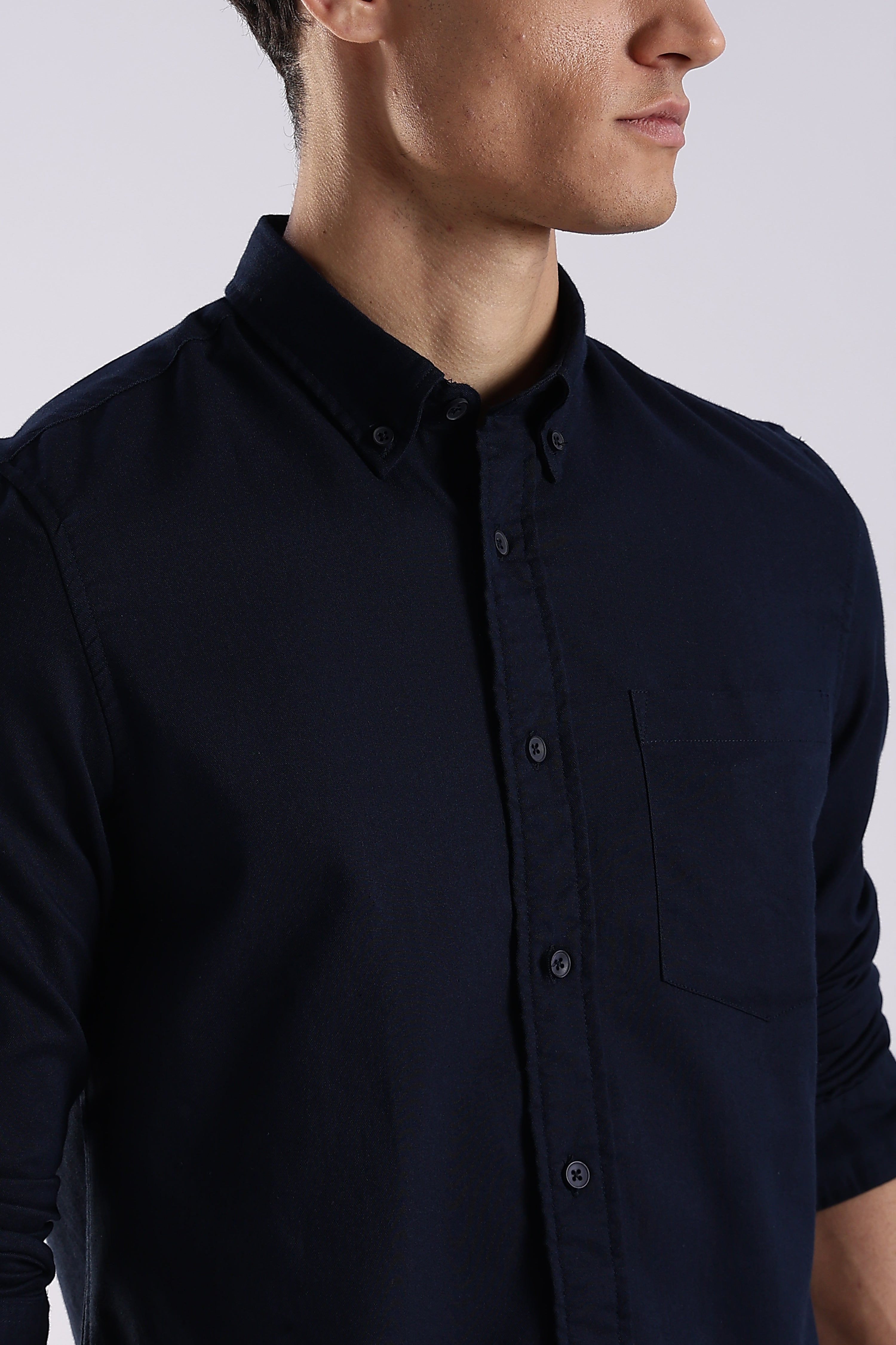 Men Navy Blue Oxford Solid Shirt