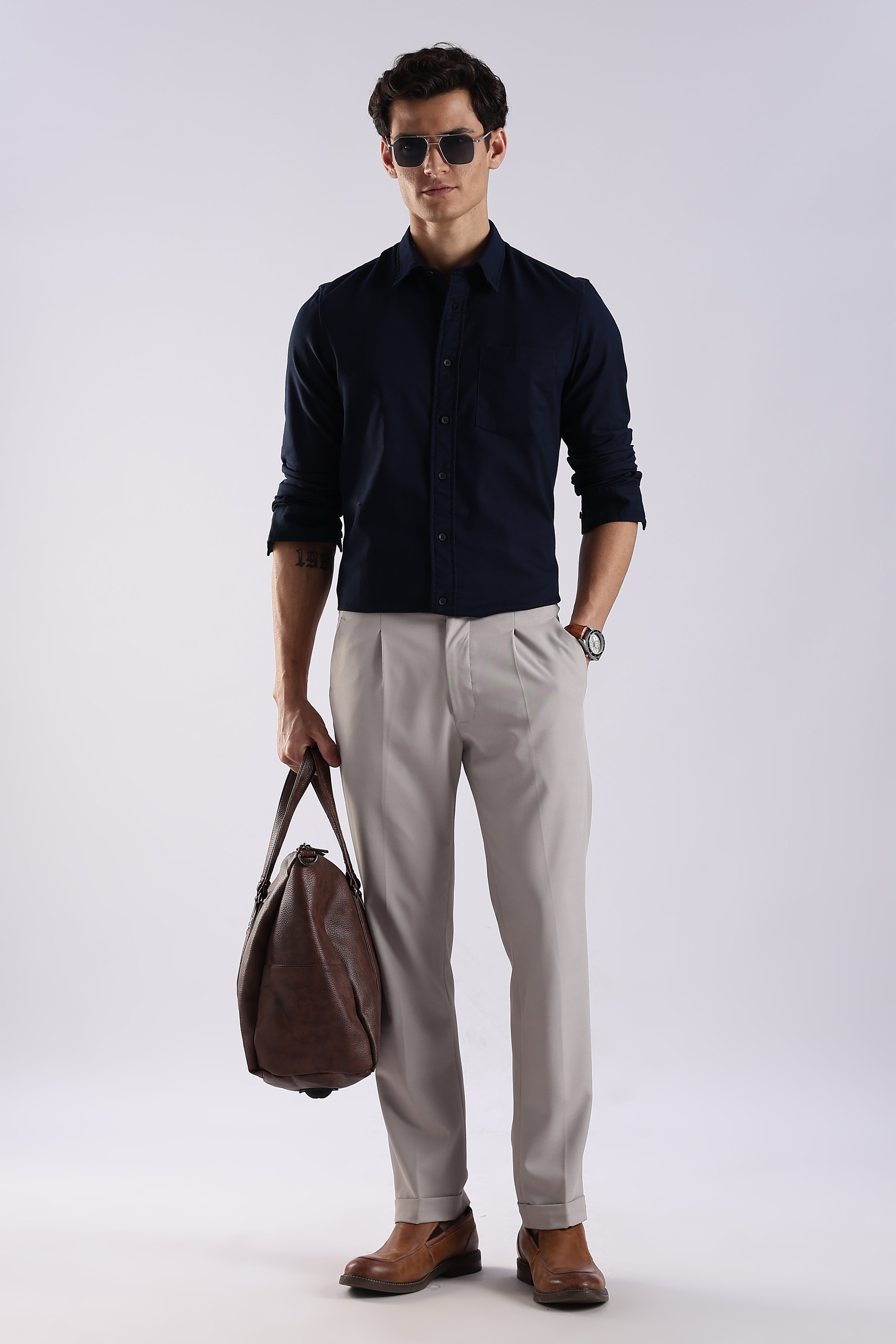 Men Navy Blue Oxford Solid Shirt