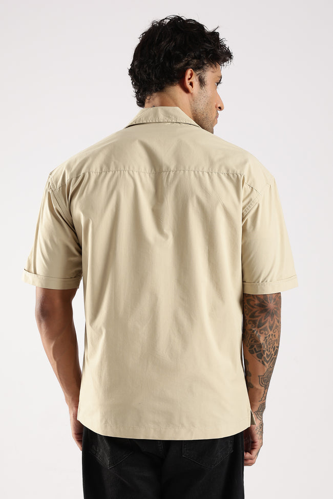 Men Cream Slim Fit Shirt