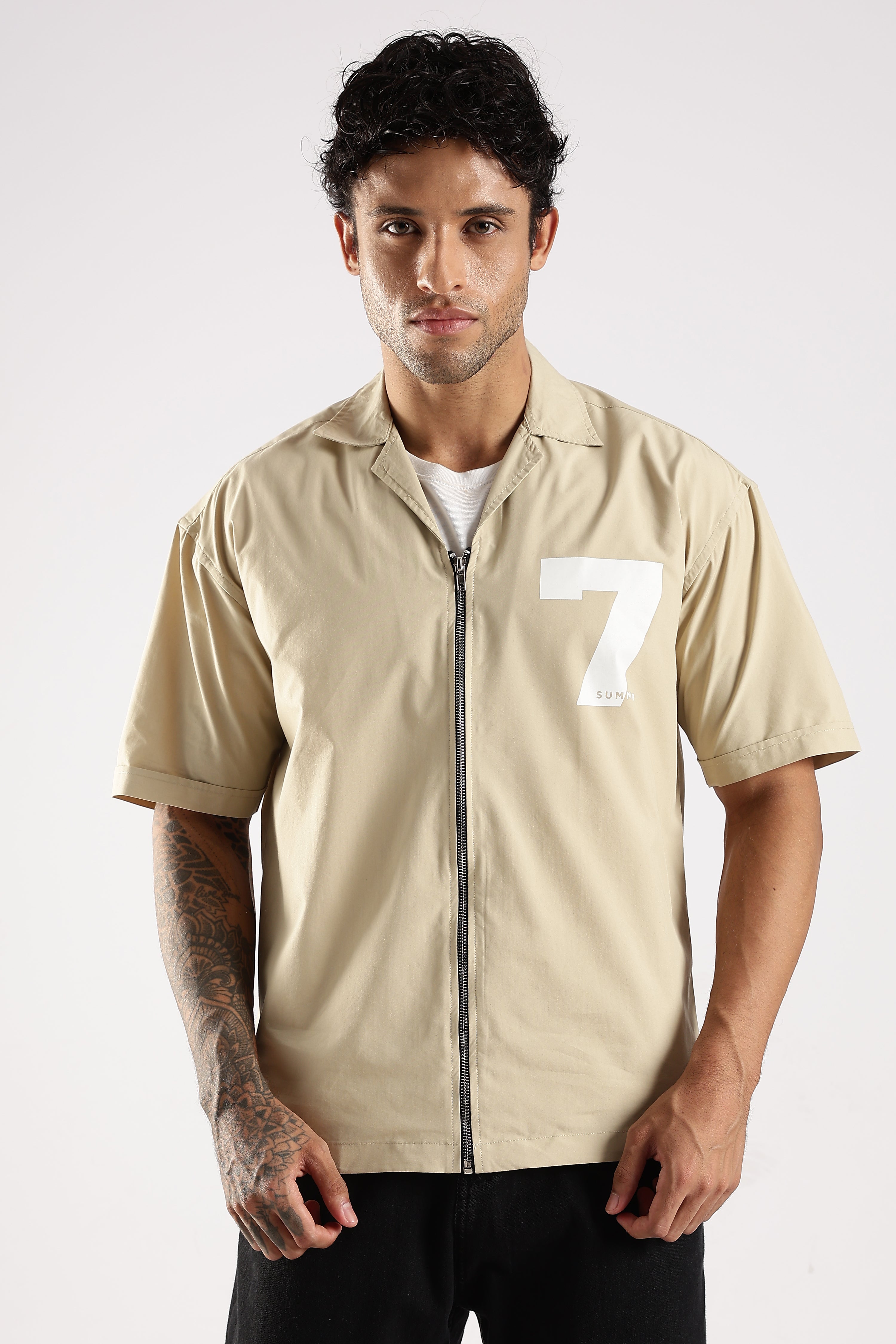Men Cream Slim Fit Shirt