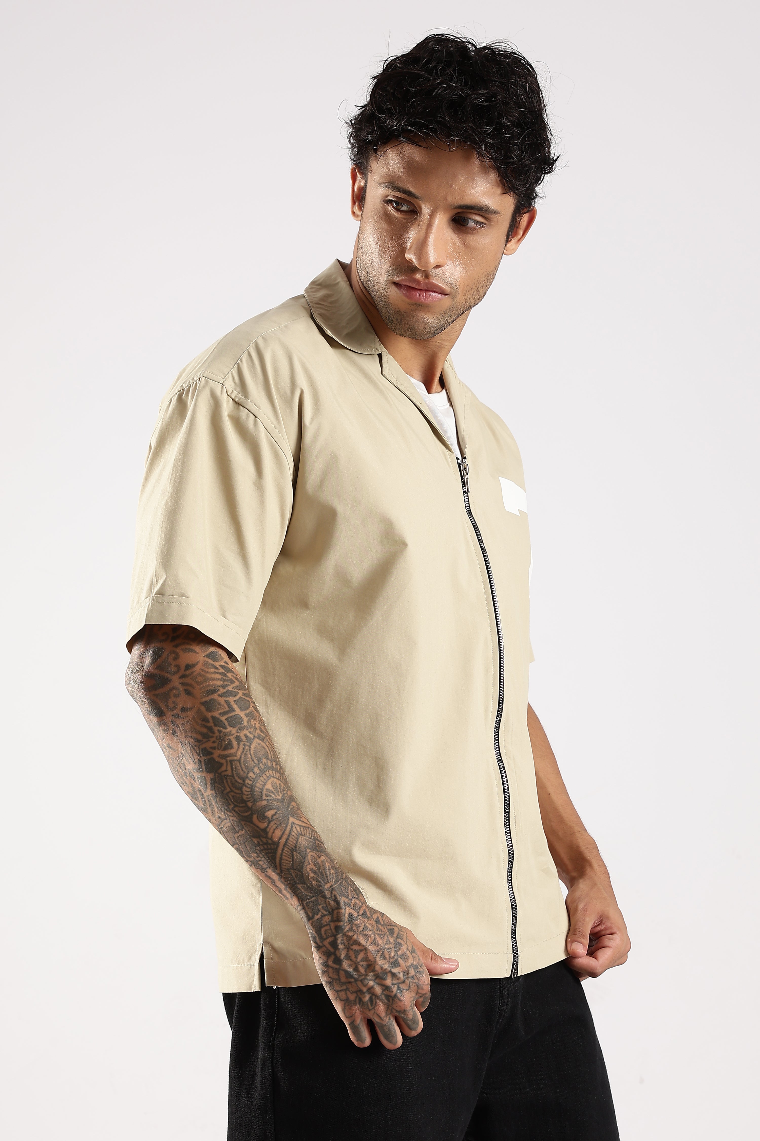 Men Cream Slim Fit Shirt