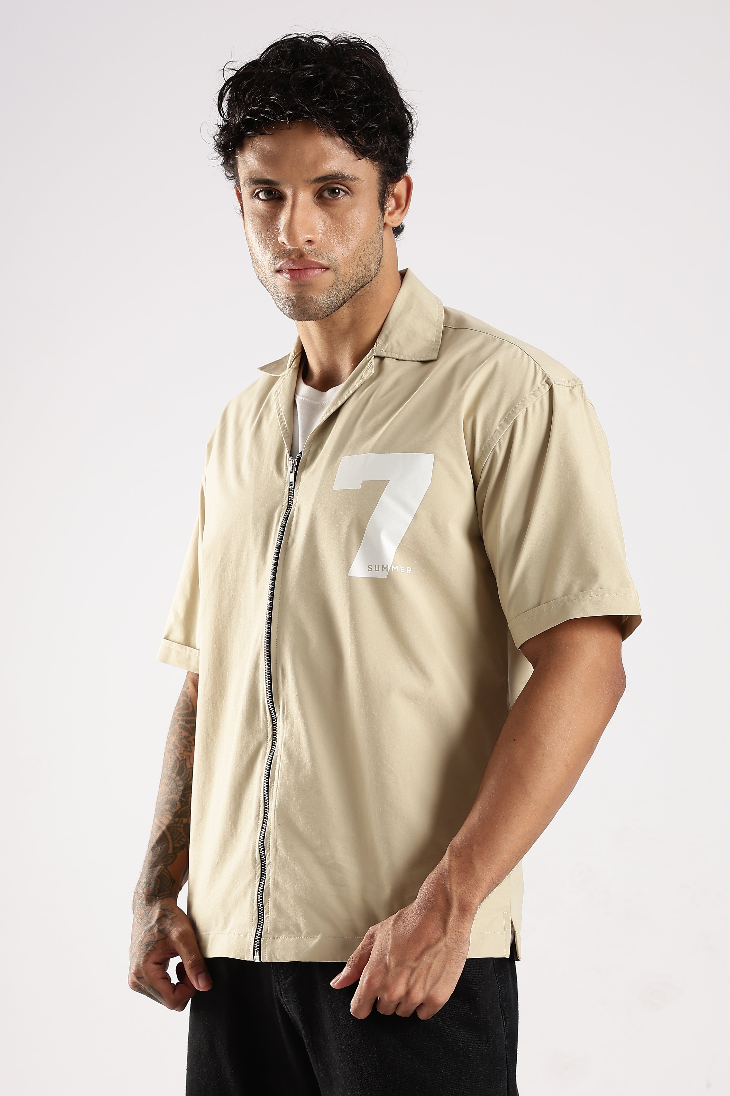 Men Cream Slim Fit Shirt