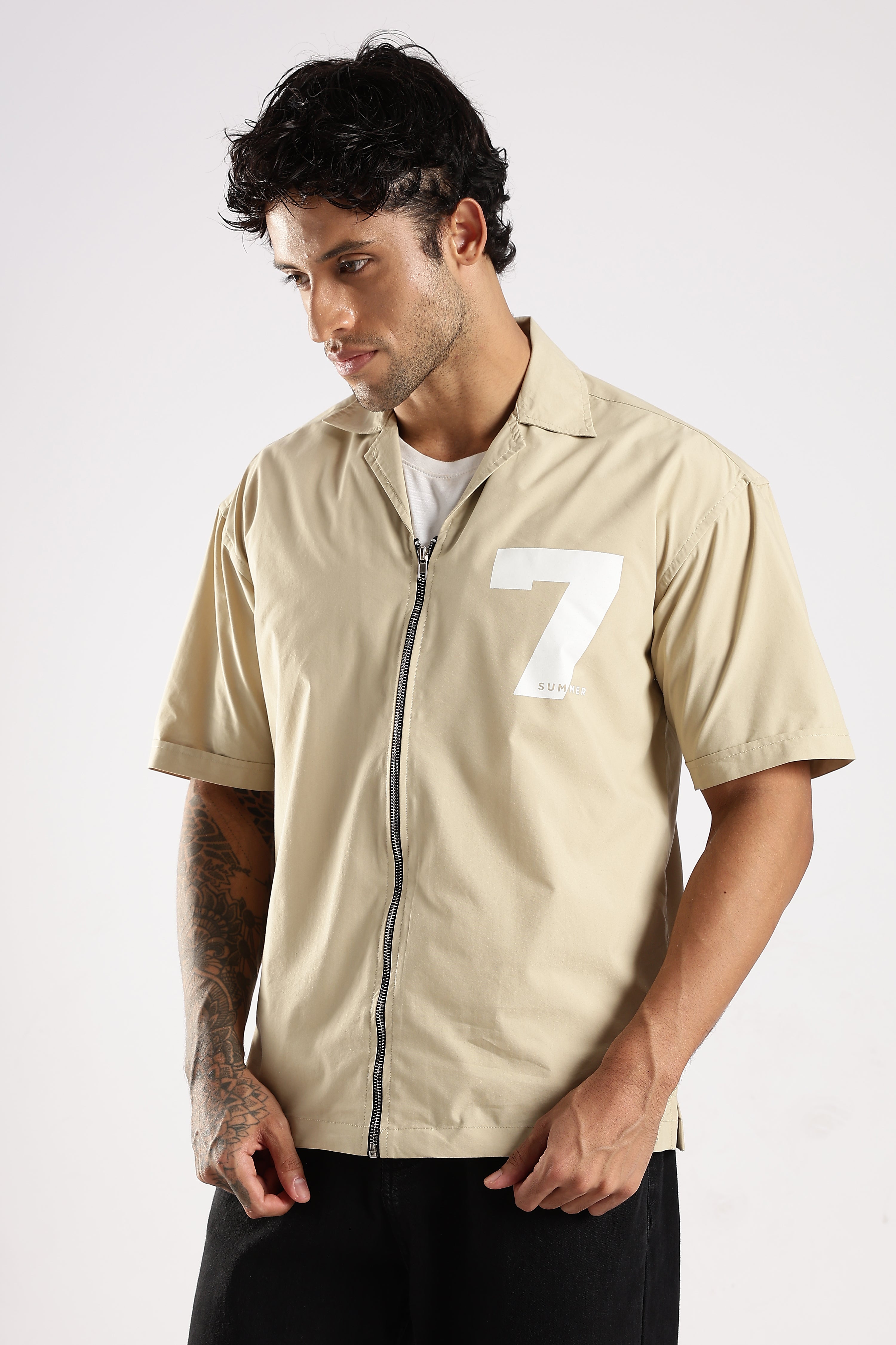 Men Cream Slim Fit Shirt