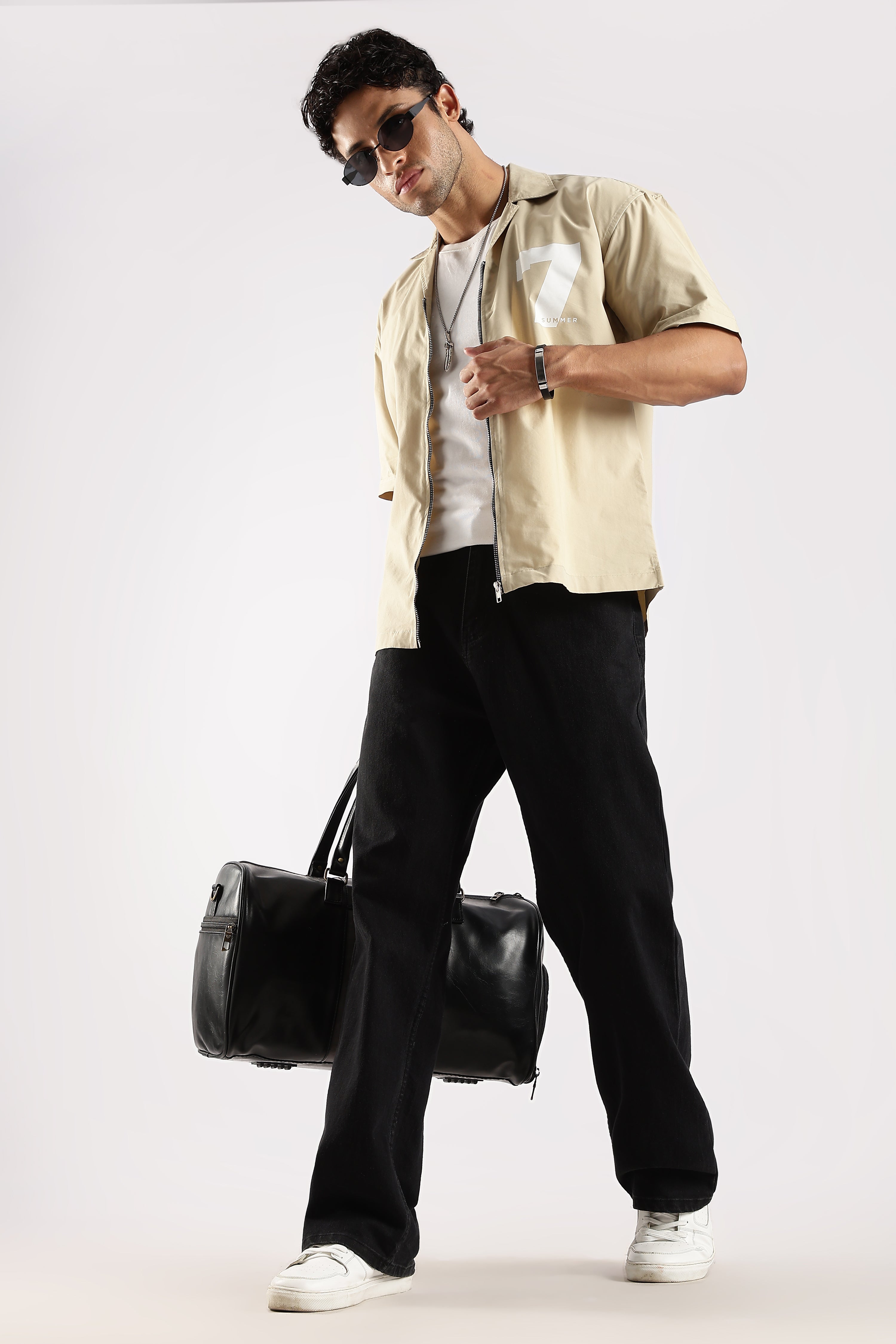 Men Cream Slim Fit Shirt