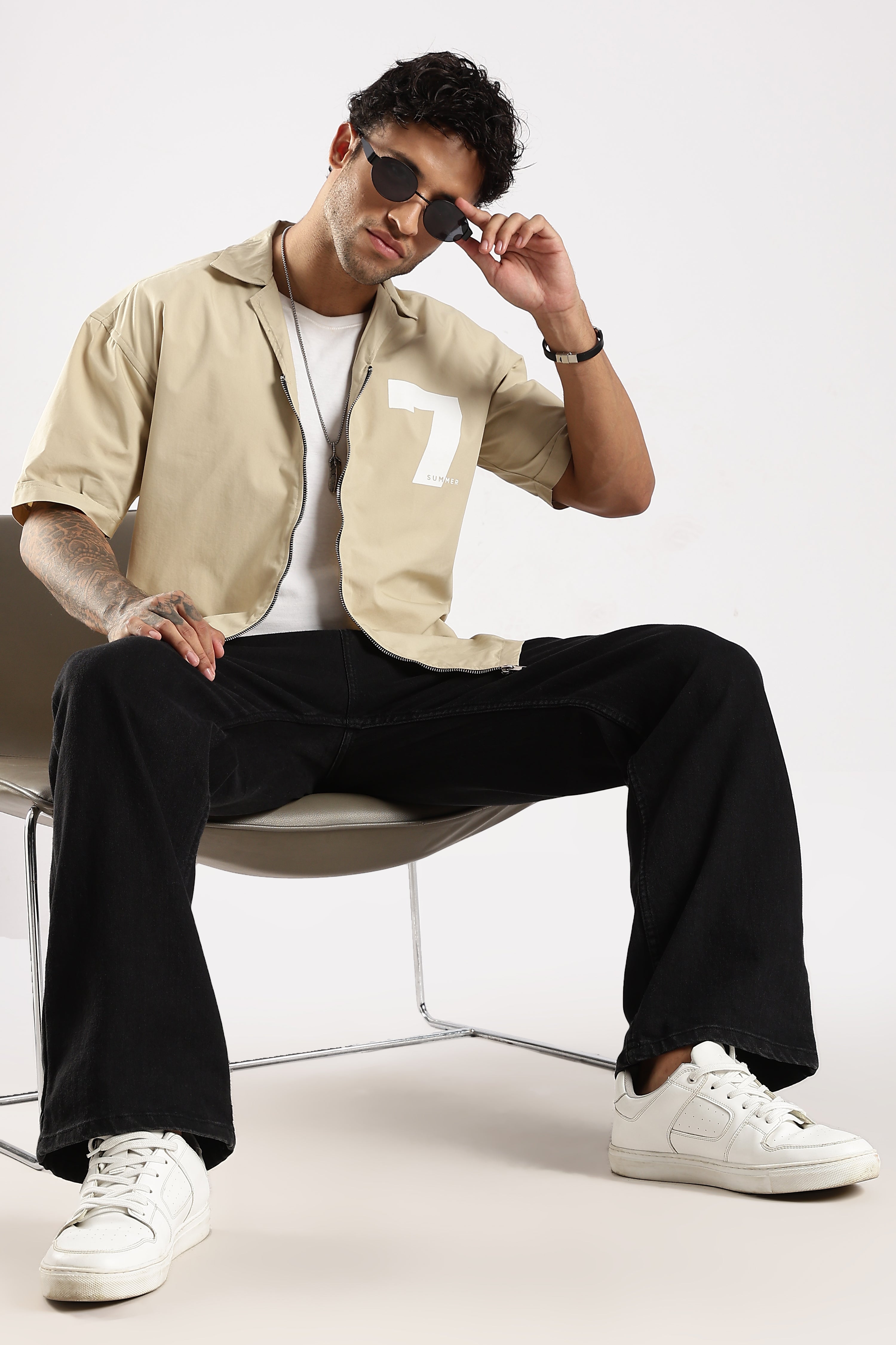 Men Cream Slim Fit Shirt