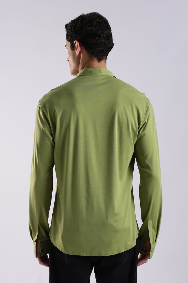 Men Green Knitted Slim Fit Shirt