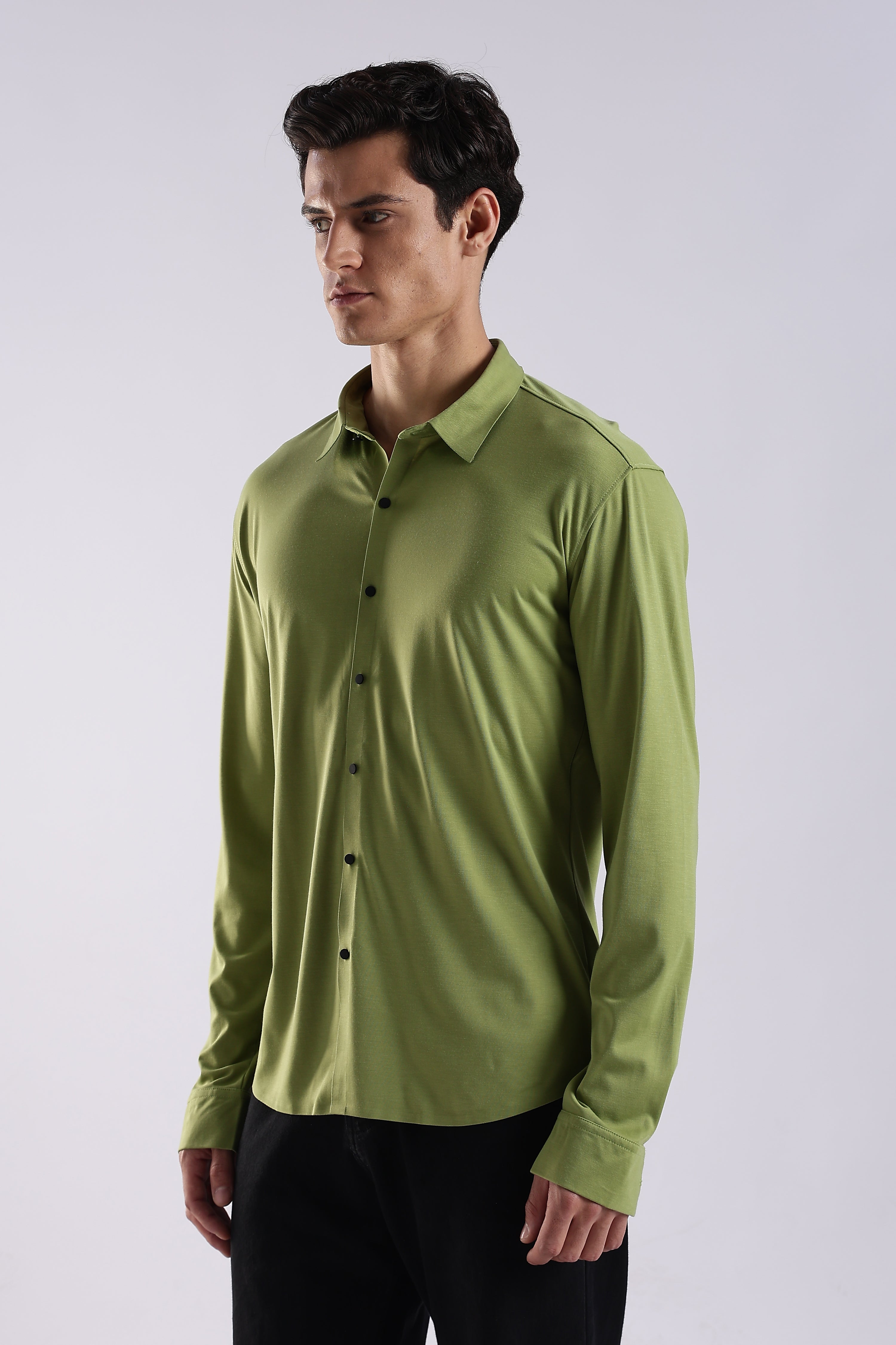 Men Green Knitted Slim Fit Shirt