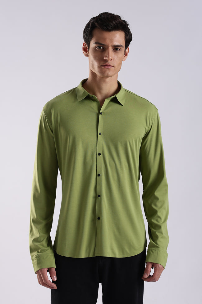 Men Green Knitted Slim Fit Shirt