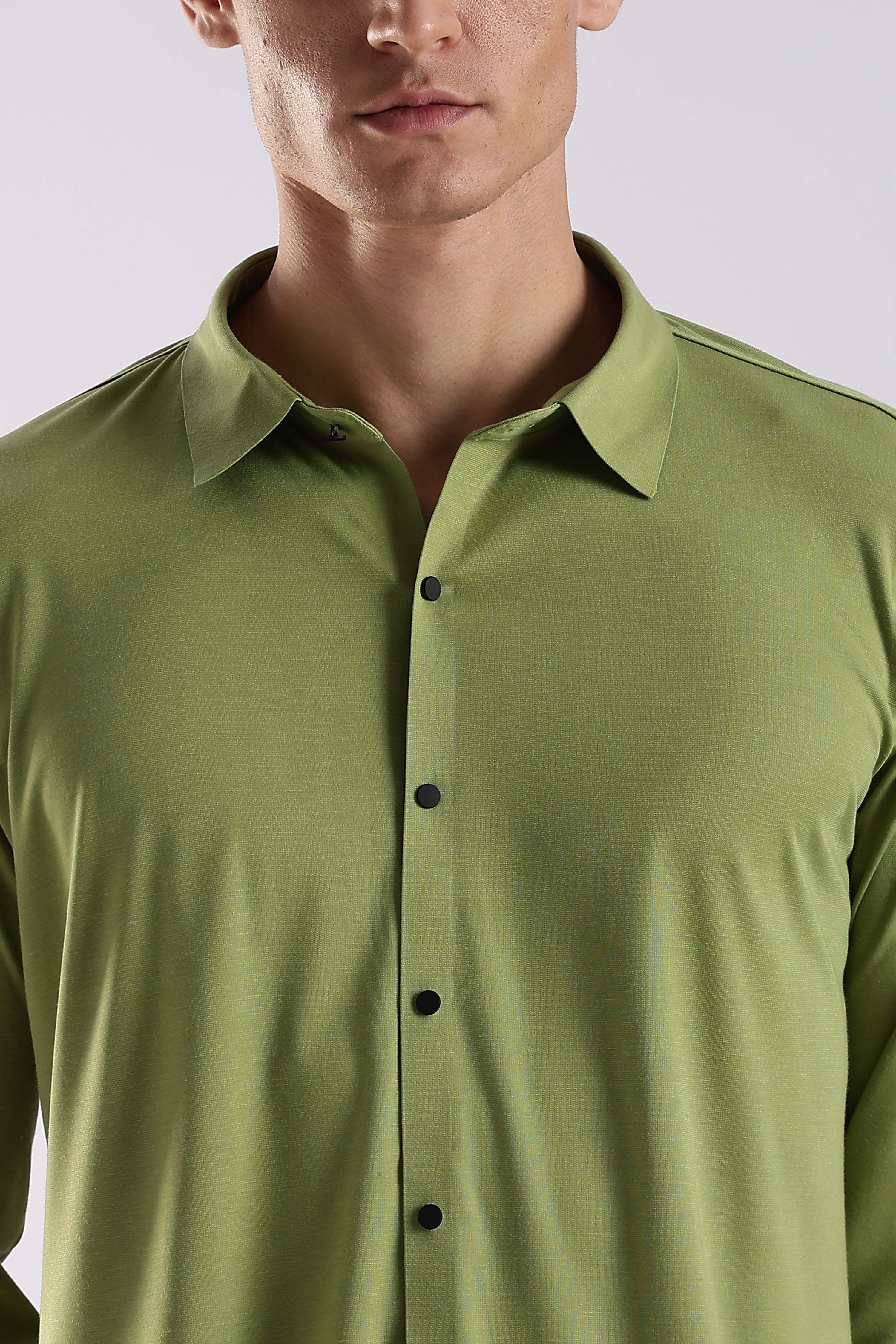 Men Green Knitted Slim Fit Shirt