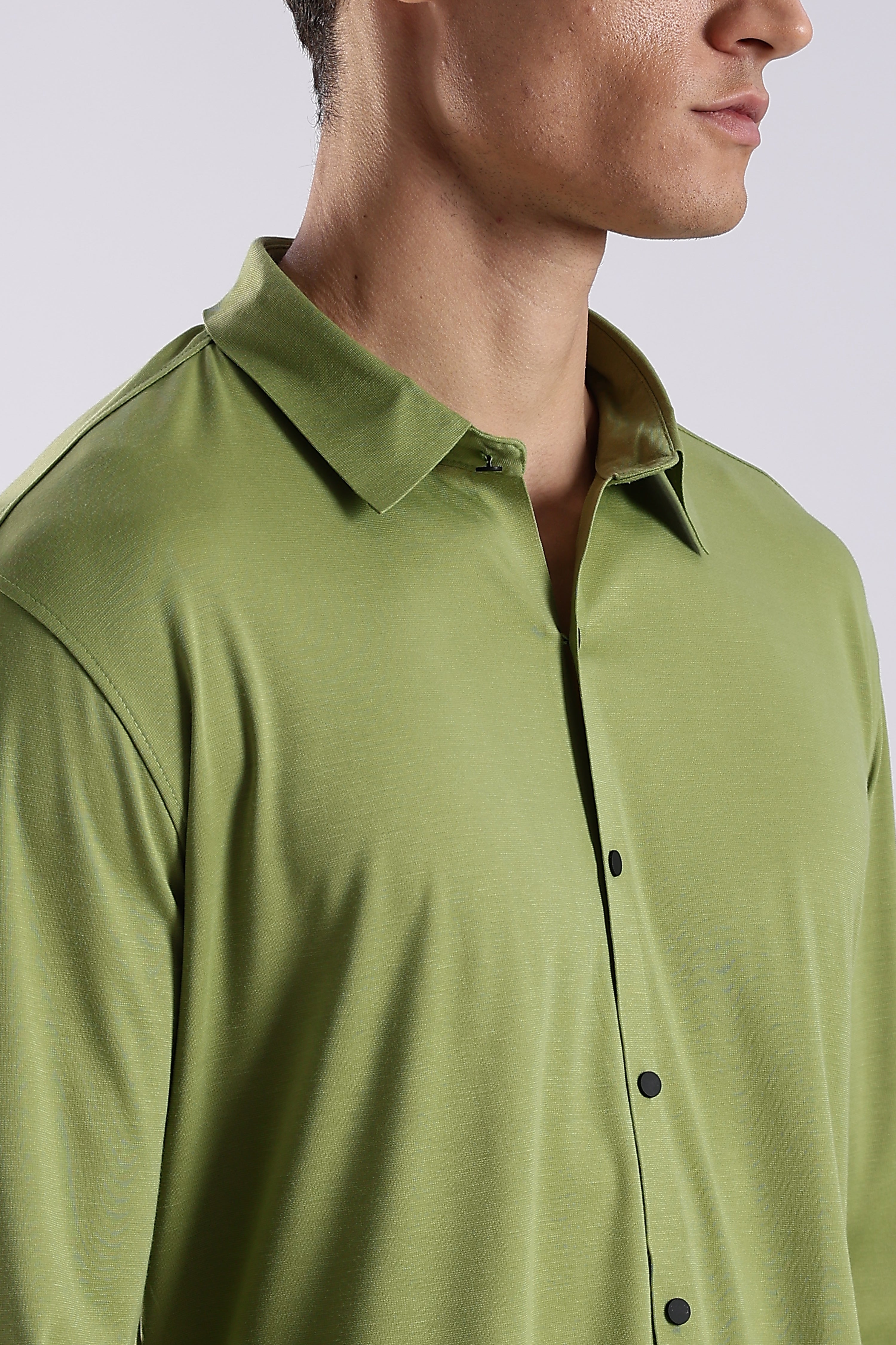 Men Green Knitted Slim Fit Shirt