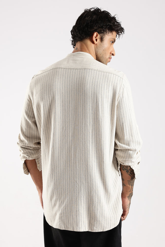 Men Cream Linen Blend Striped Shirt