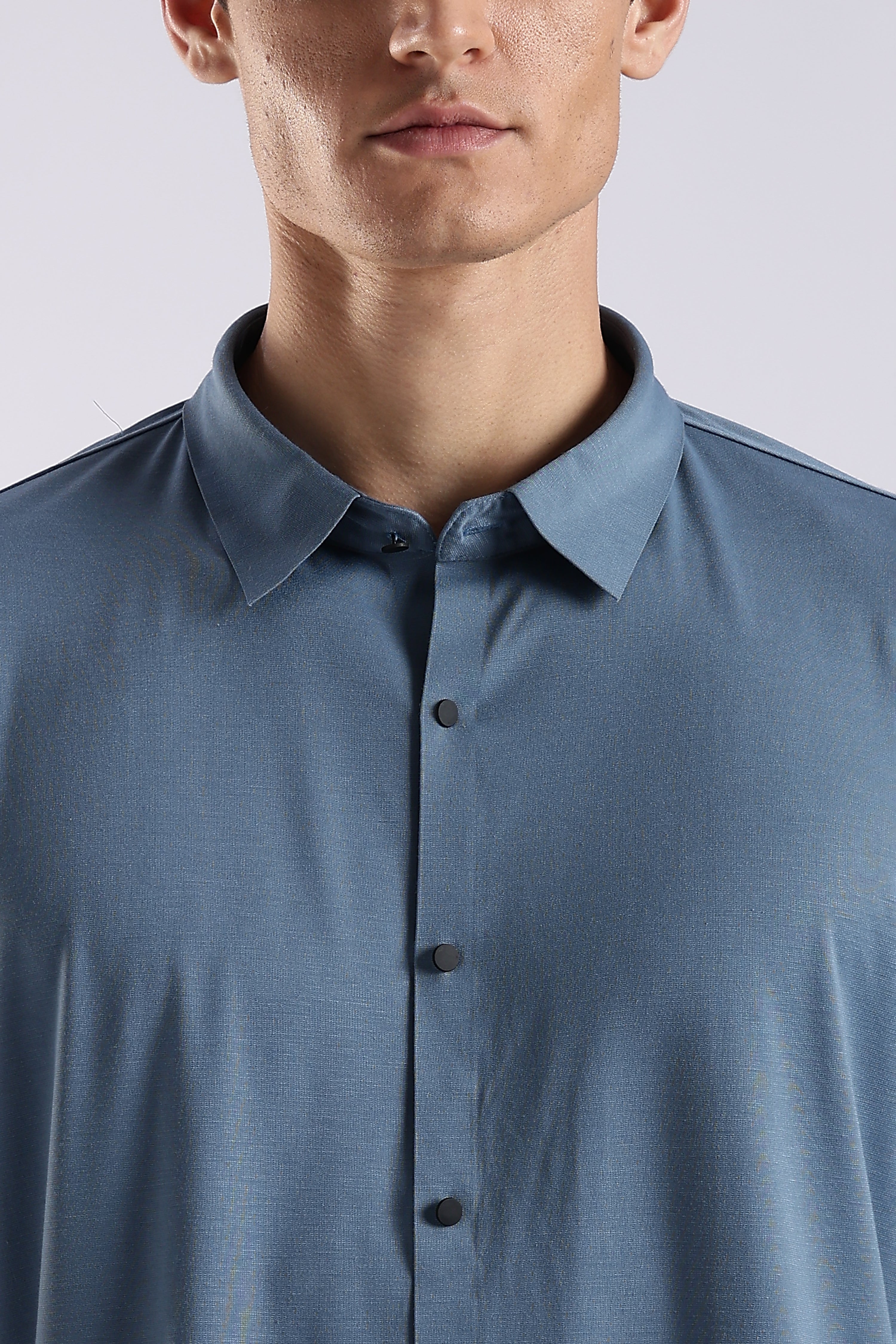 Men Blue Knitted Slim Fit Shirt