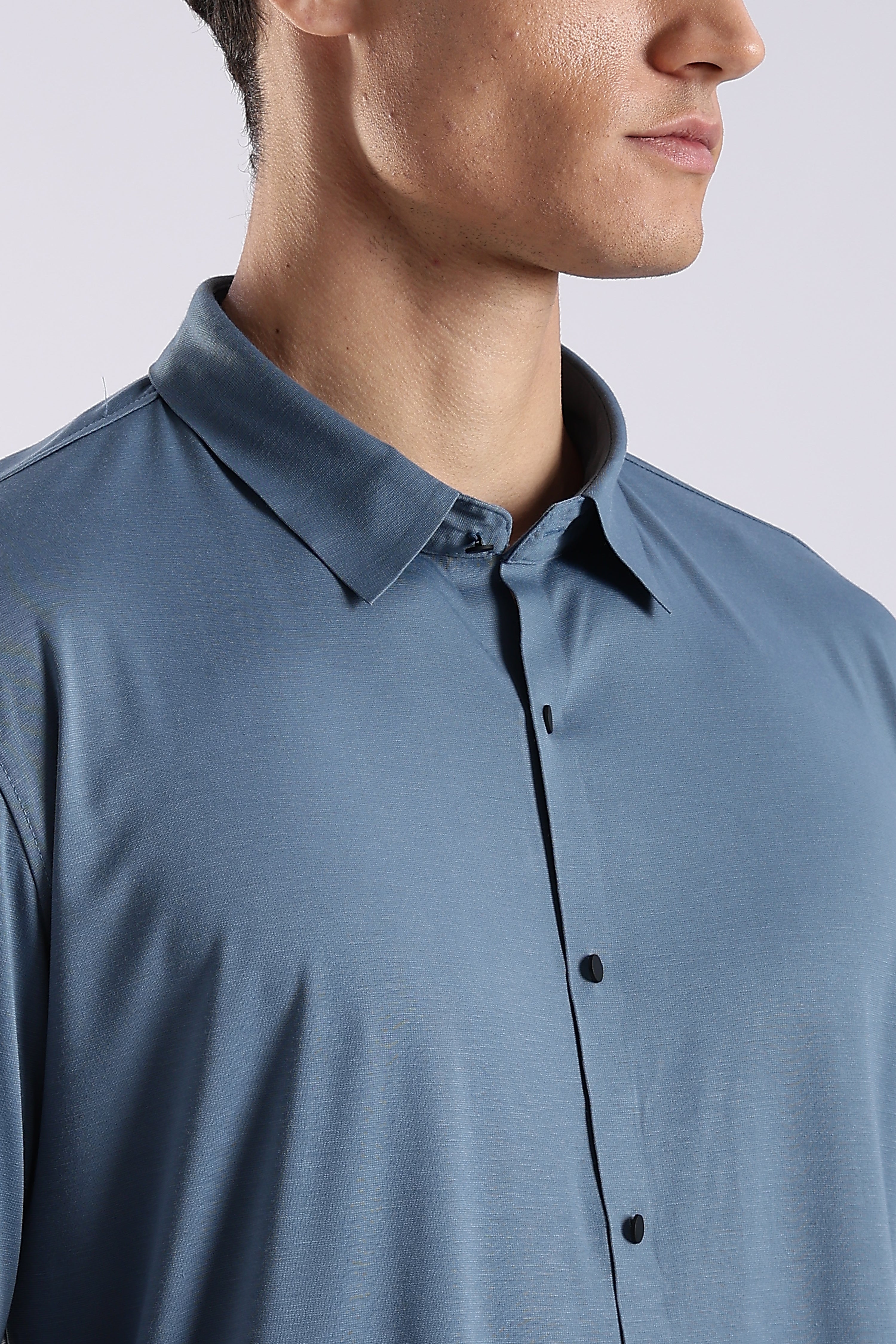 Men Blue Knitted Slim Fit Shirt