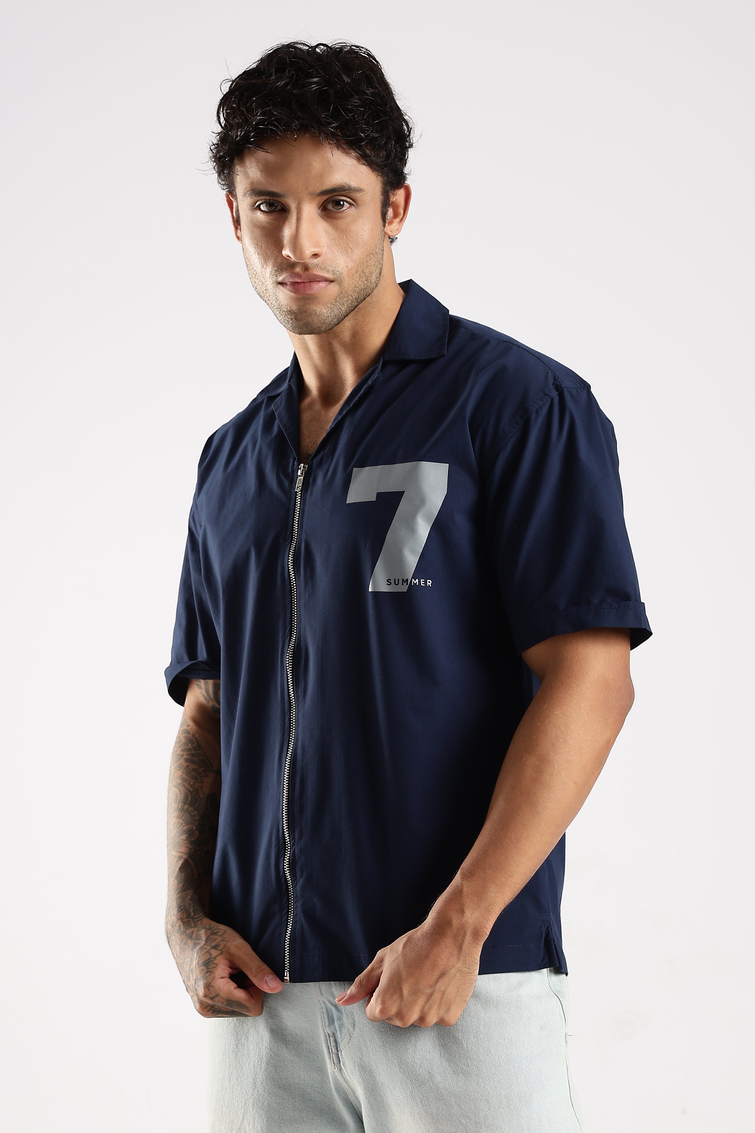 Men Navy Blue Slim Fit Shirt