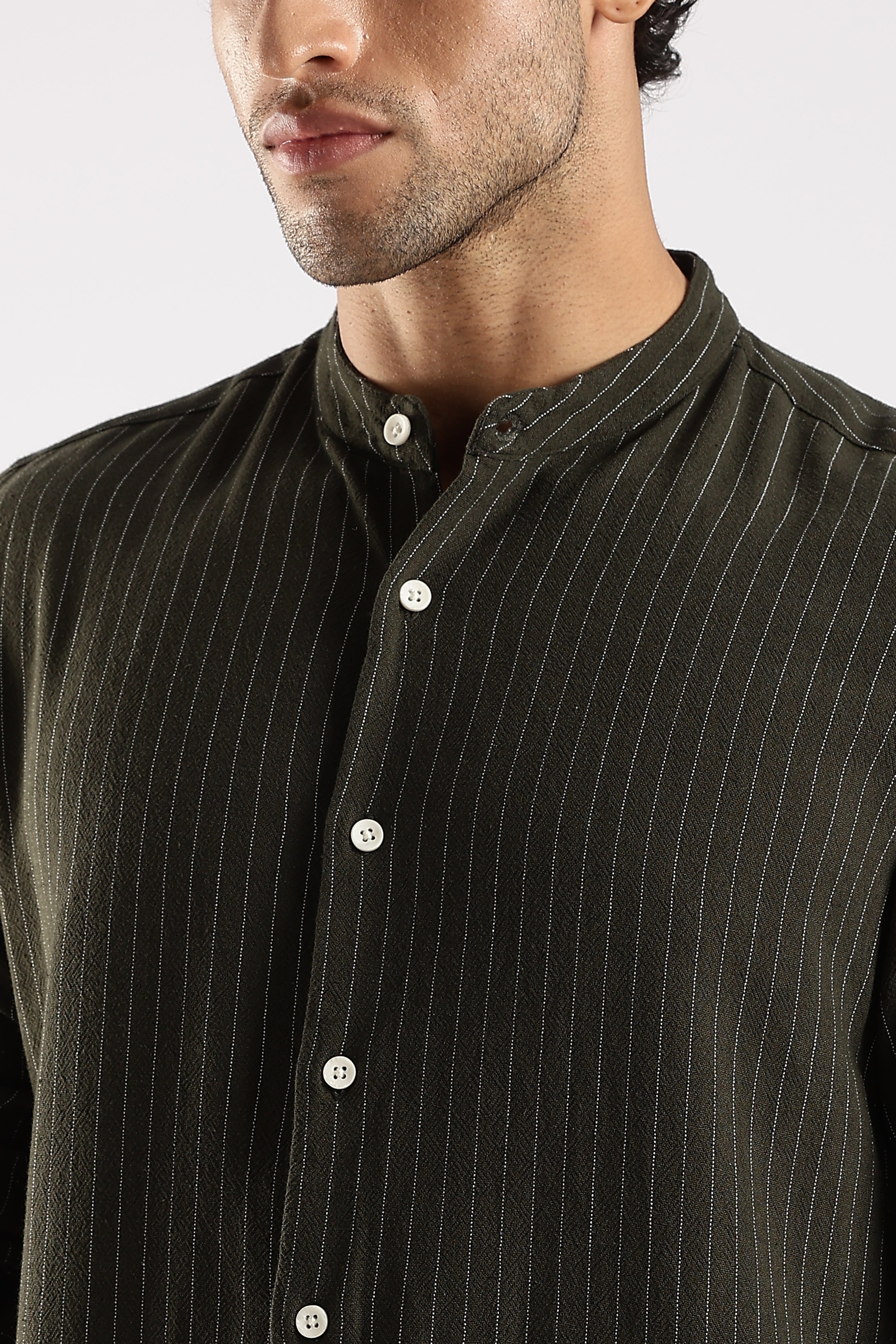 Men Green Linen Blend Striped Shirt