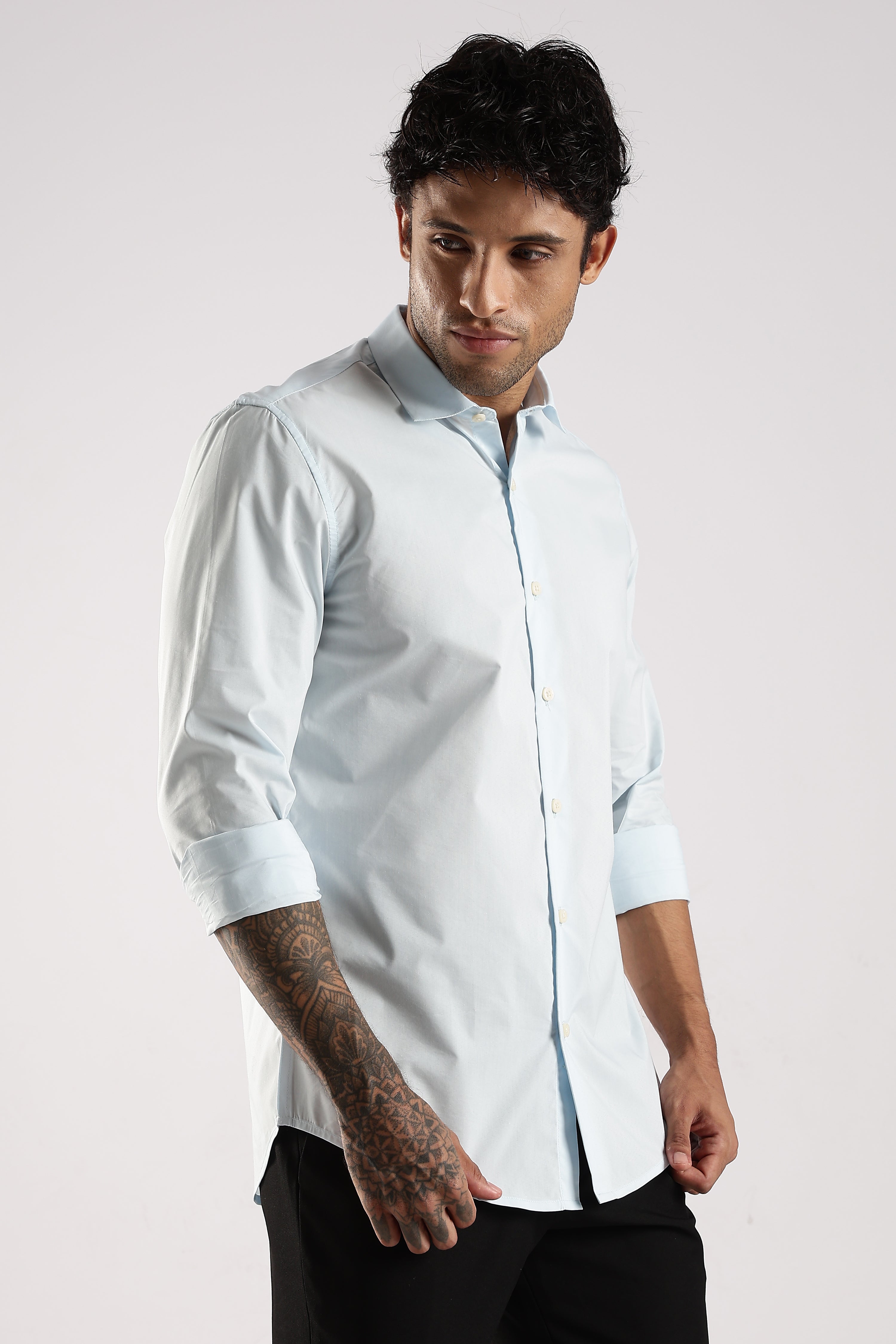 Men Blue Cotton Slim Fit Shirt