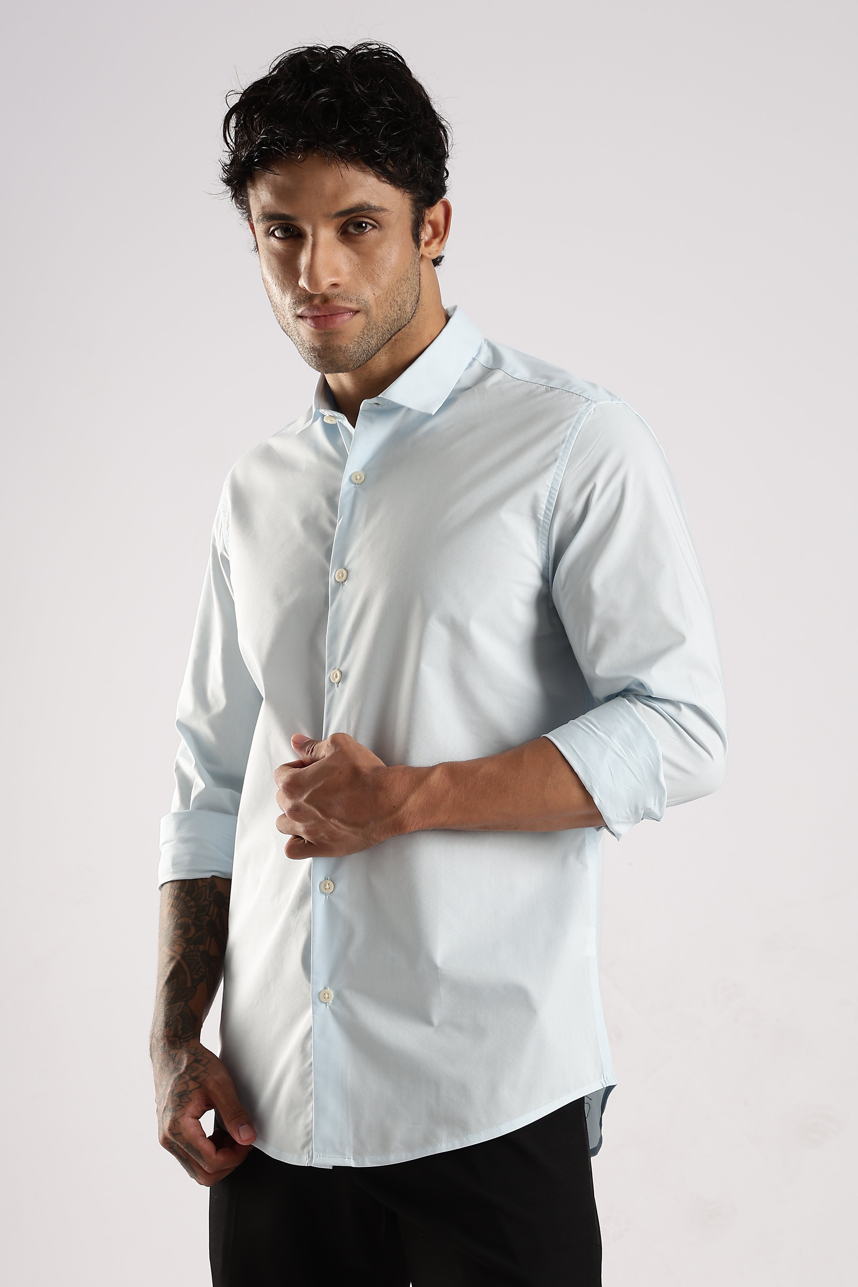 Men Blue Cotton Slim Fit Shirt