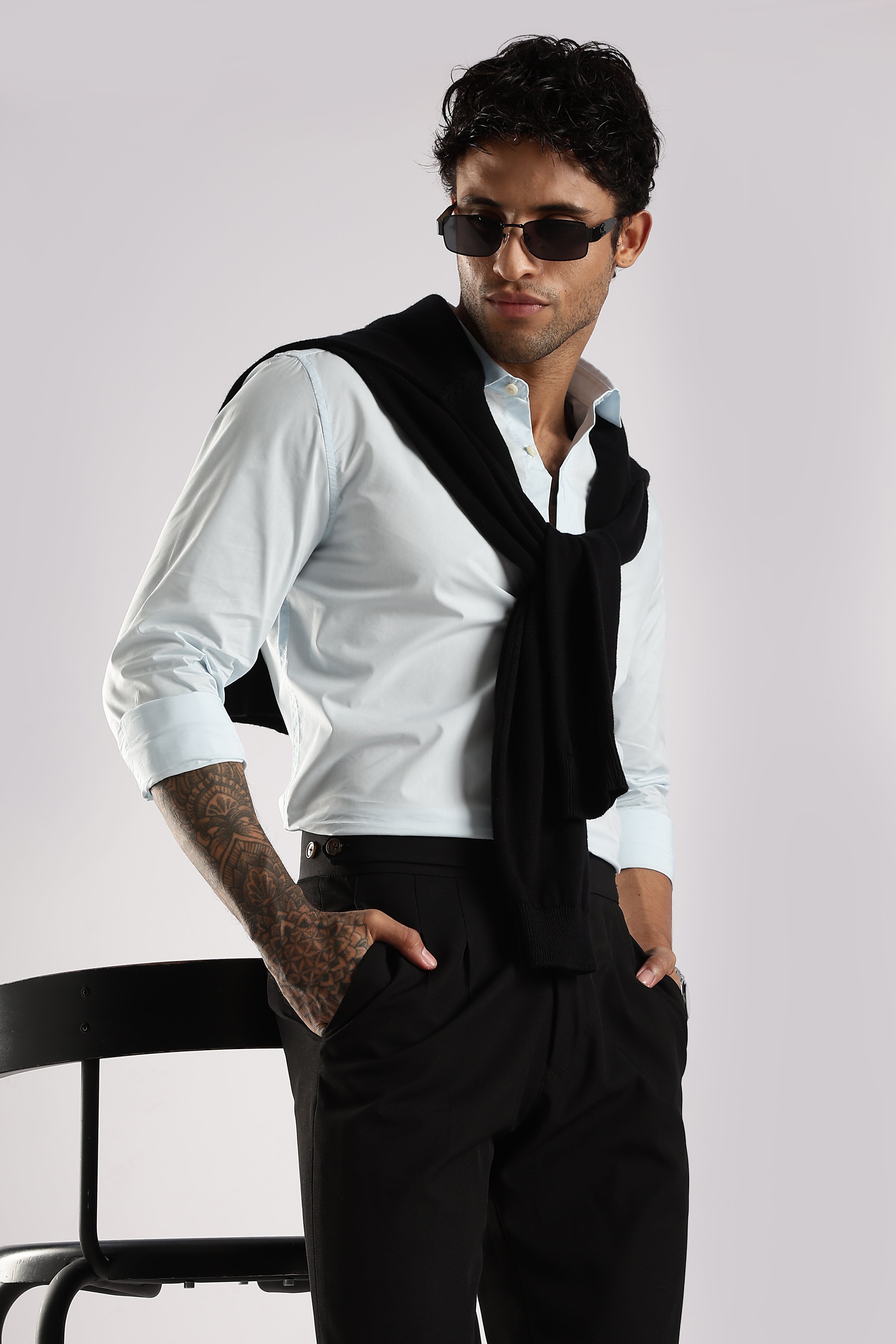 Men Blue Cotton Slim Fit Shirt
