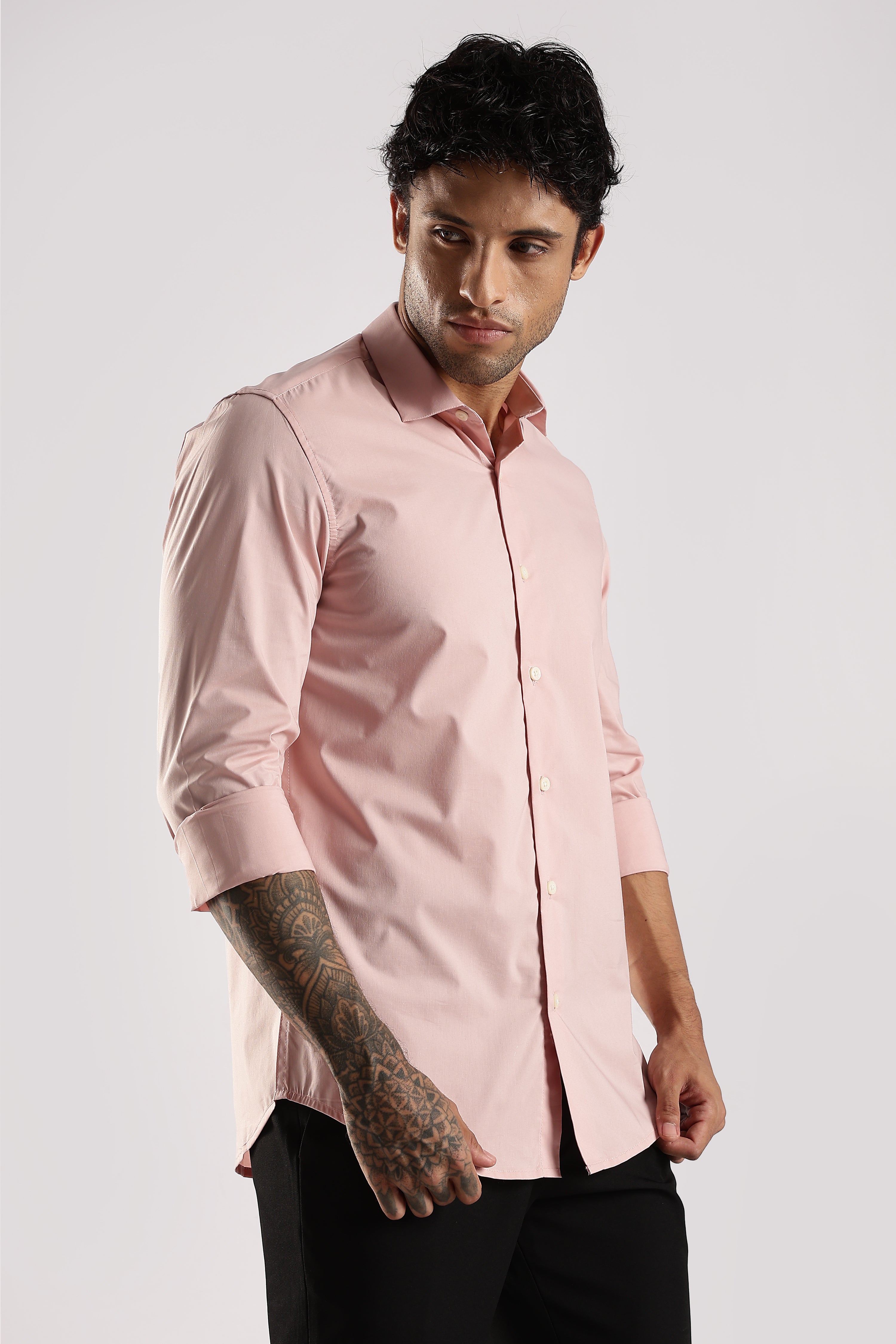 Men Pink Cotton Slim Fit Shirt