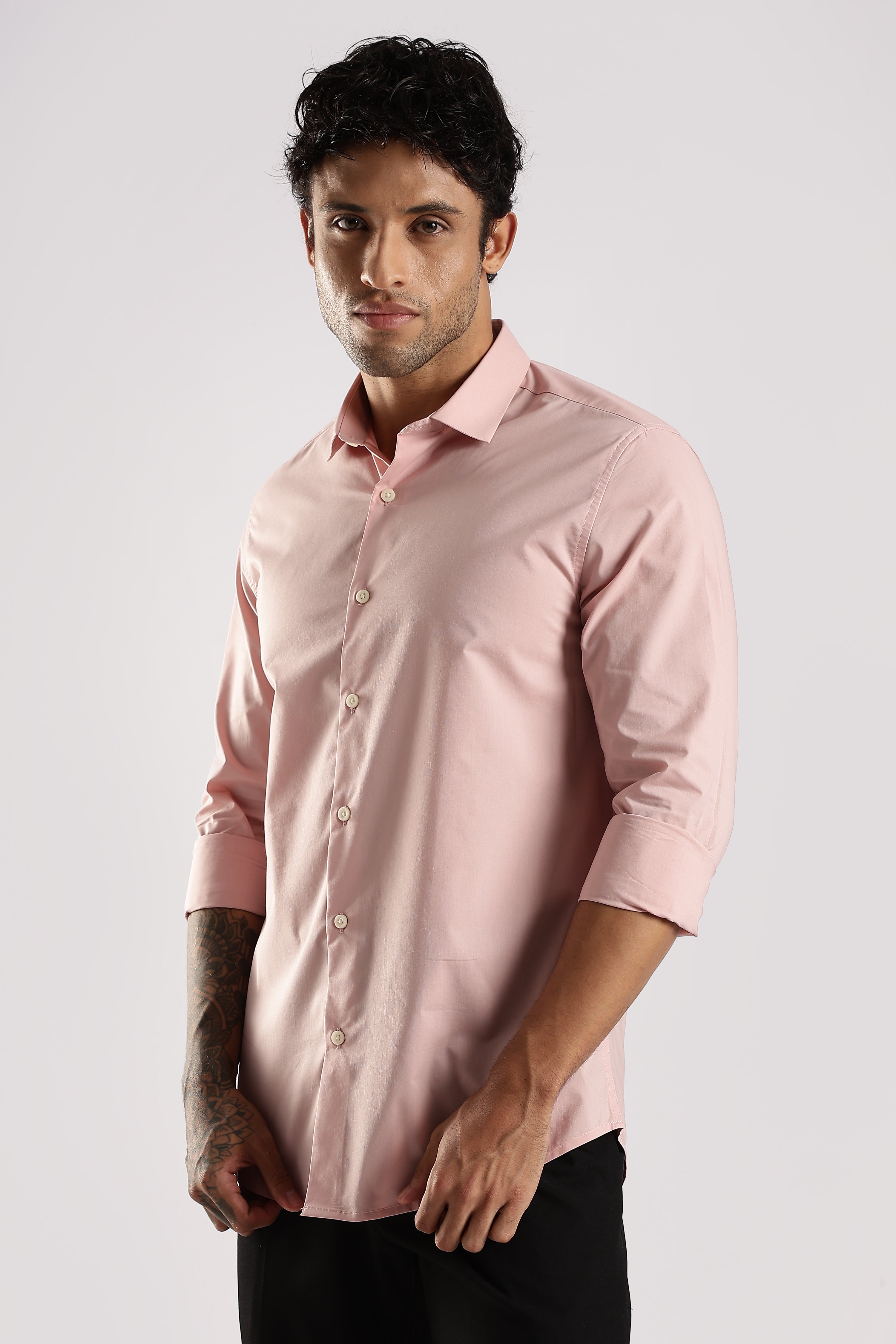Men Pink Cotton Slim Fit Shirt