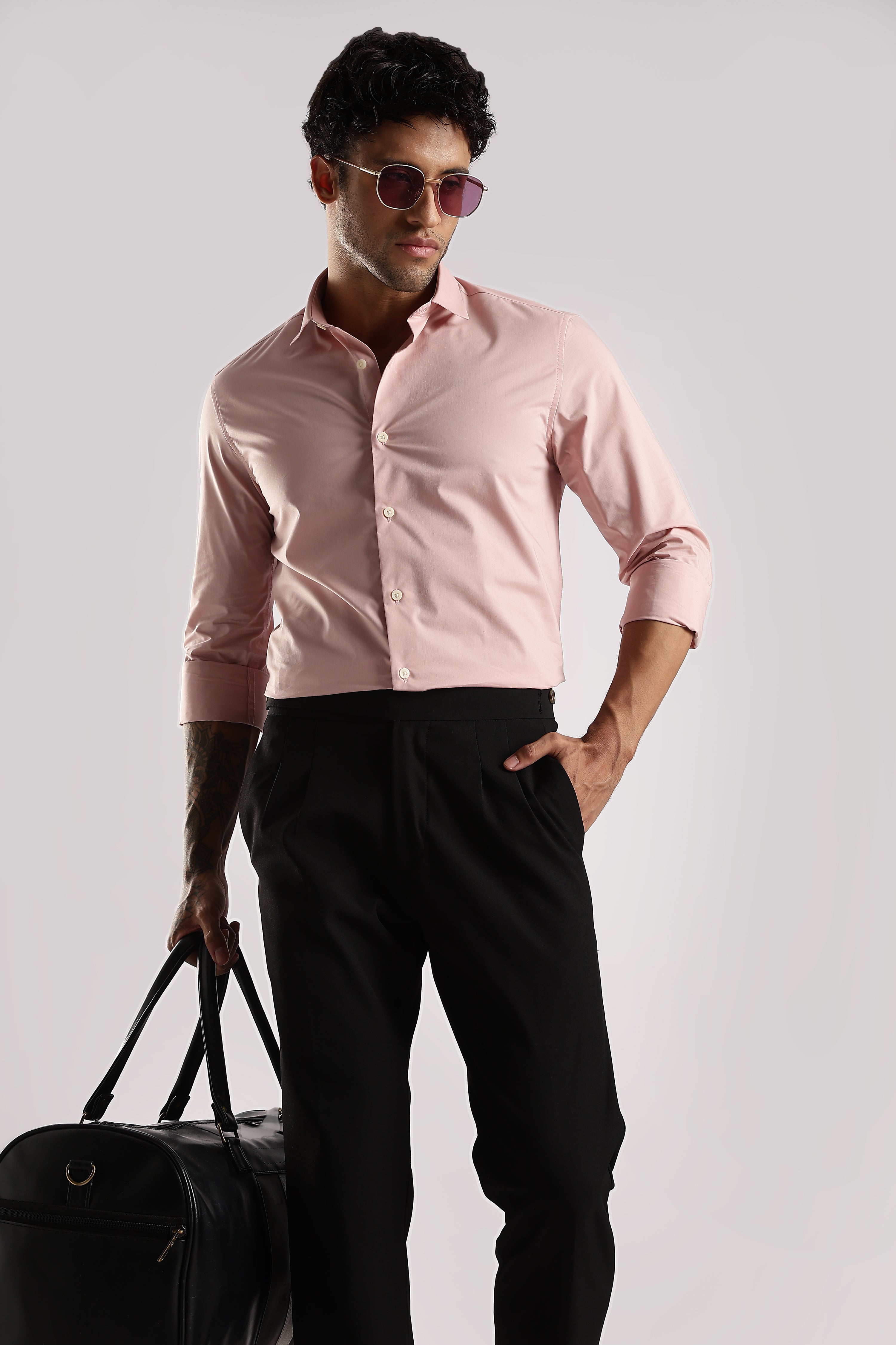 Men Pink Cotton Slim Fit Shirt