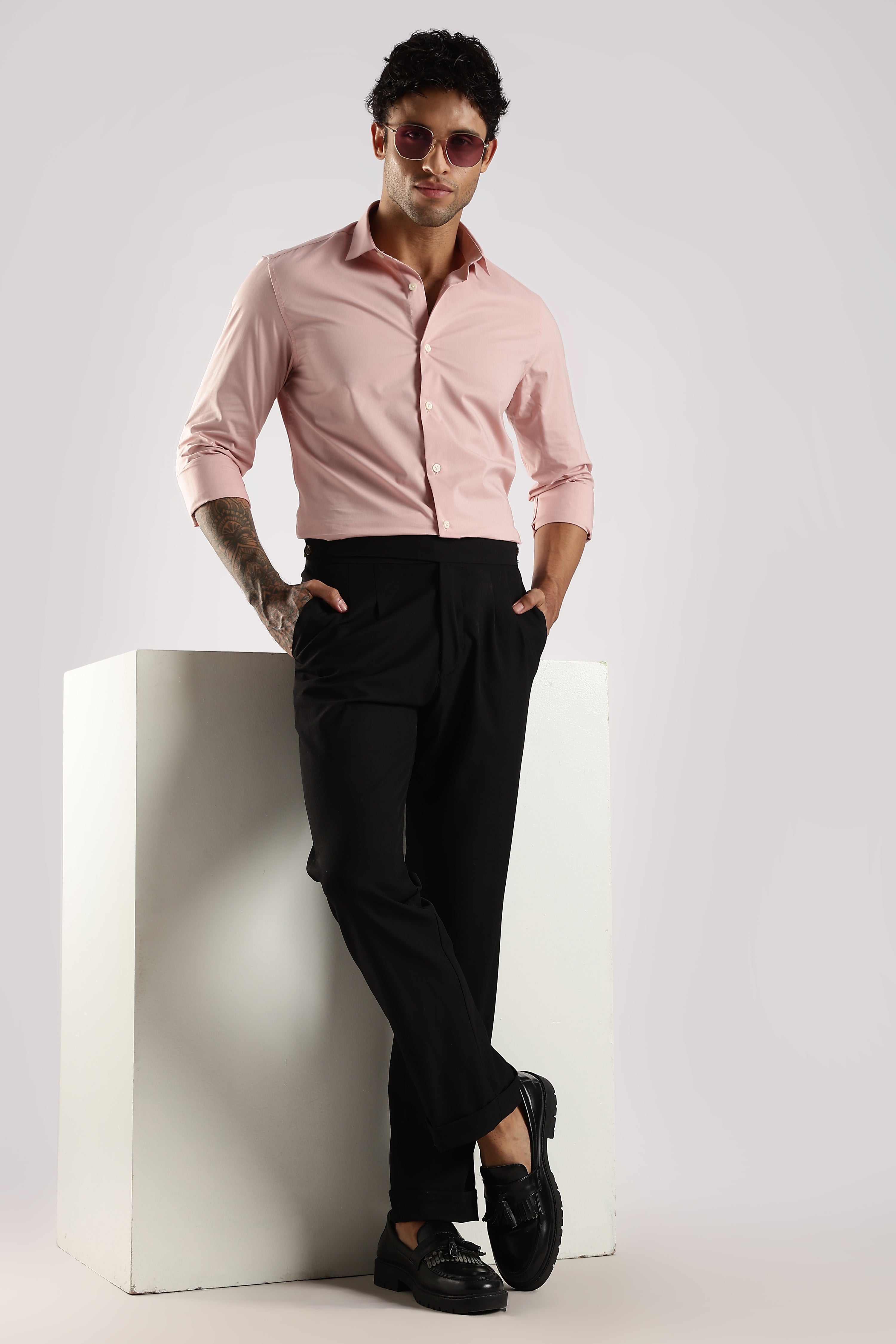 Men Pink Cotton Slim Fit Shirt