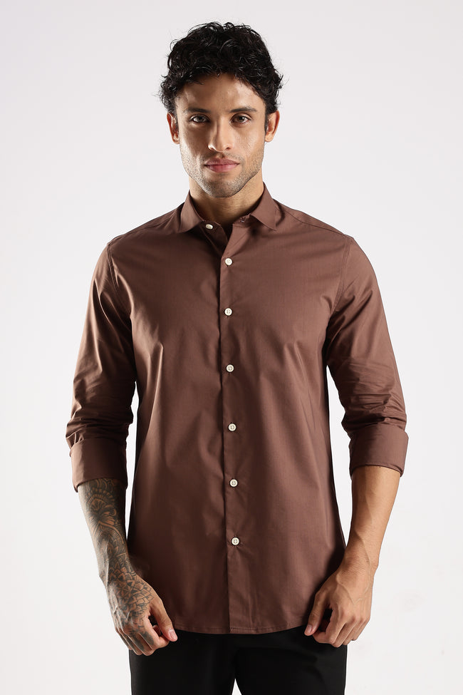 Men Brown Cotton Slim Fit Shirt